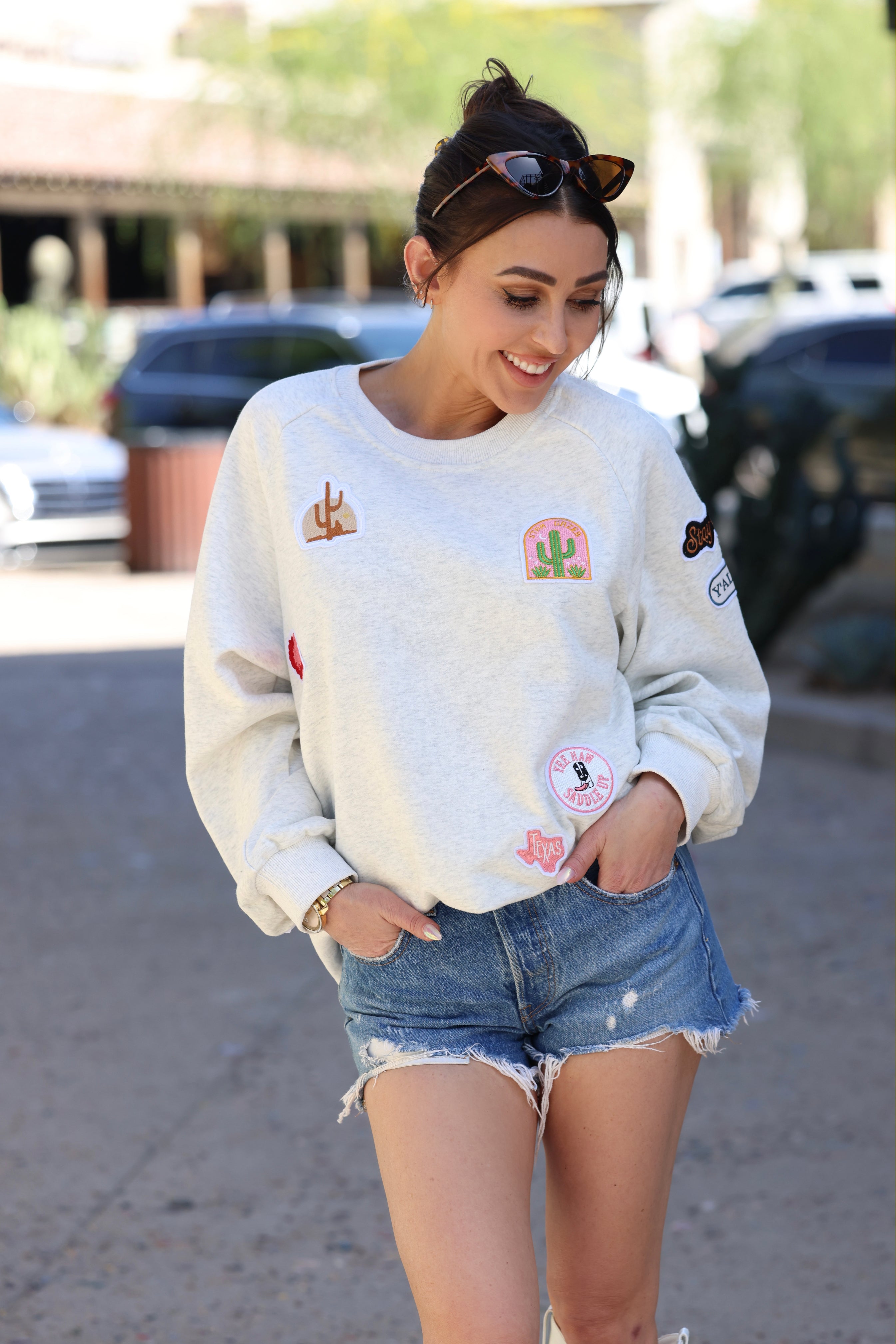 blue b stylish equestrian stay wild western embroidered patch sweatshirt