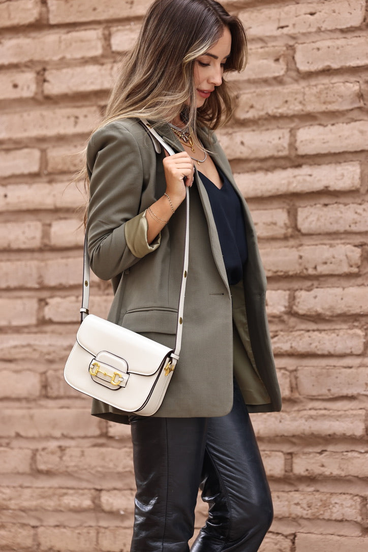 stylish equestrian stassi vegan leather horse bit shoulder bag - Horse bit bag, Horse bit shoulder bag, ivory horse bit purse