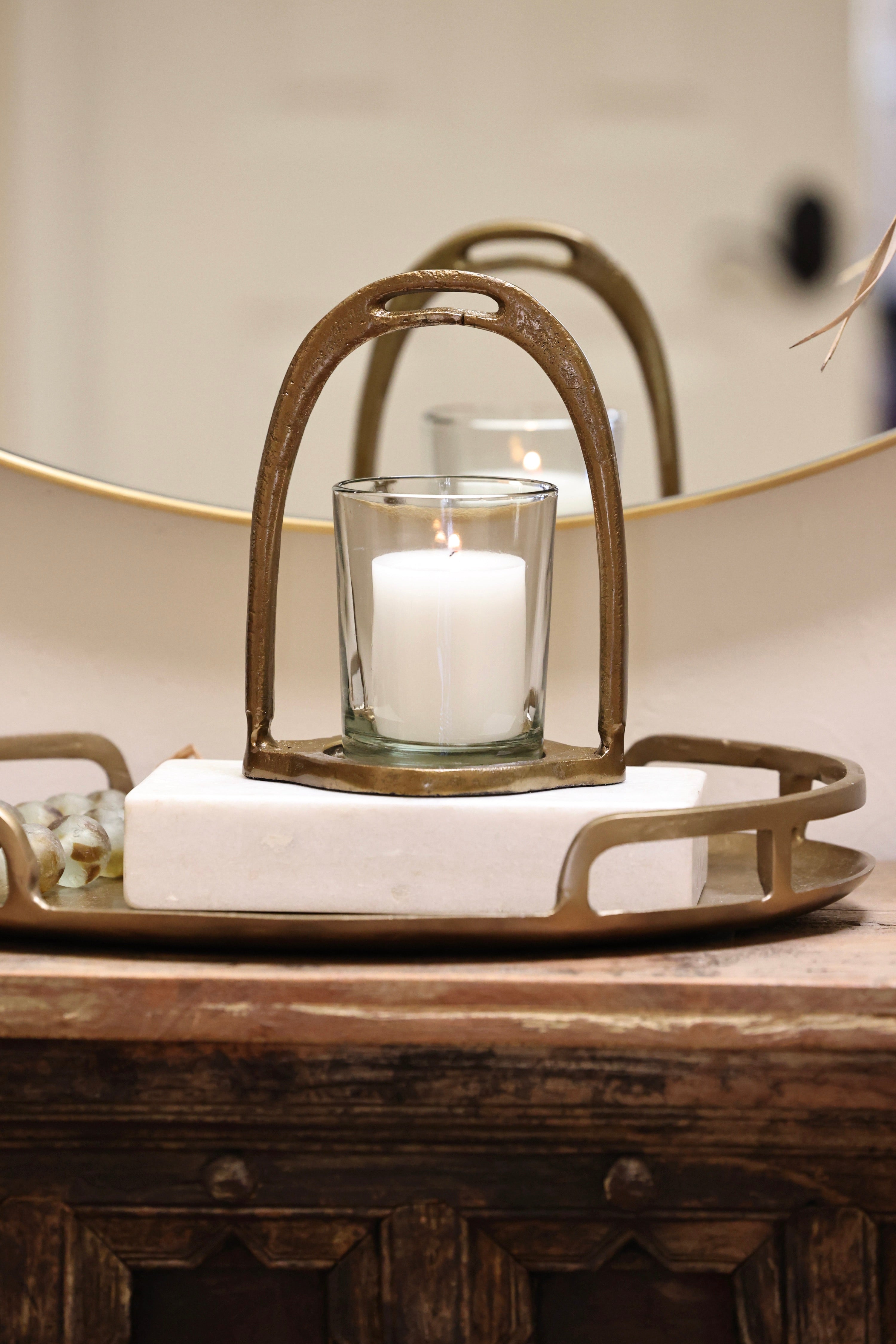 thg stylish equestrian stirrup hurricane candle holder medium