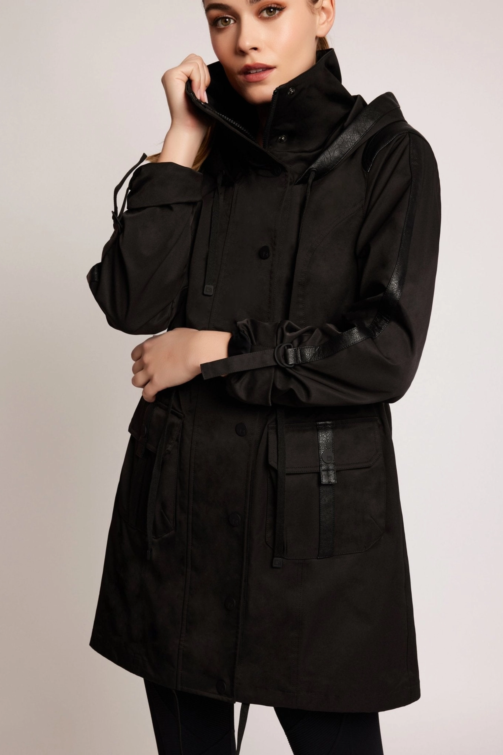 Black utility jacket, Women's anorak coat, Hooded lightweight outerwear, Stylish rain-ready jacket, Fall layering essential