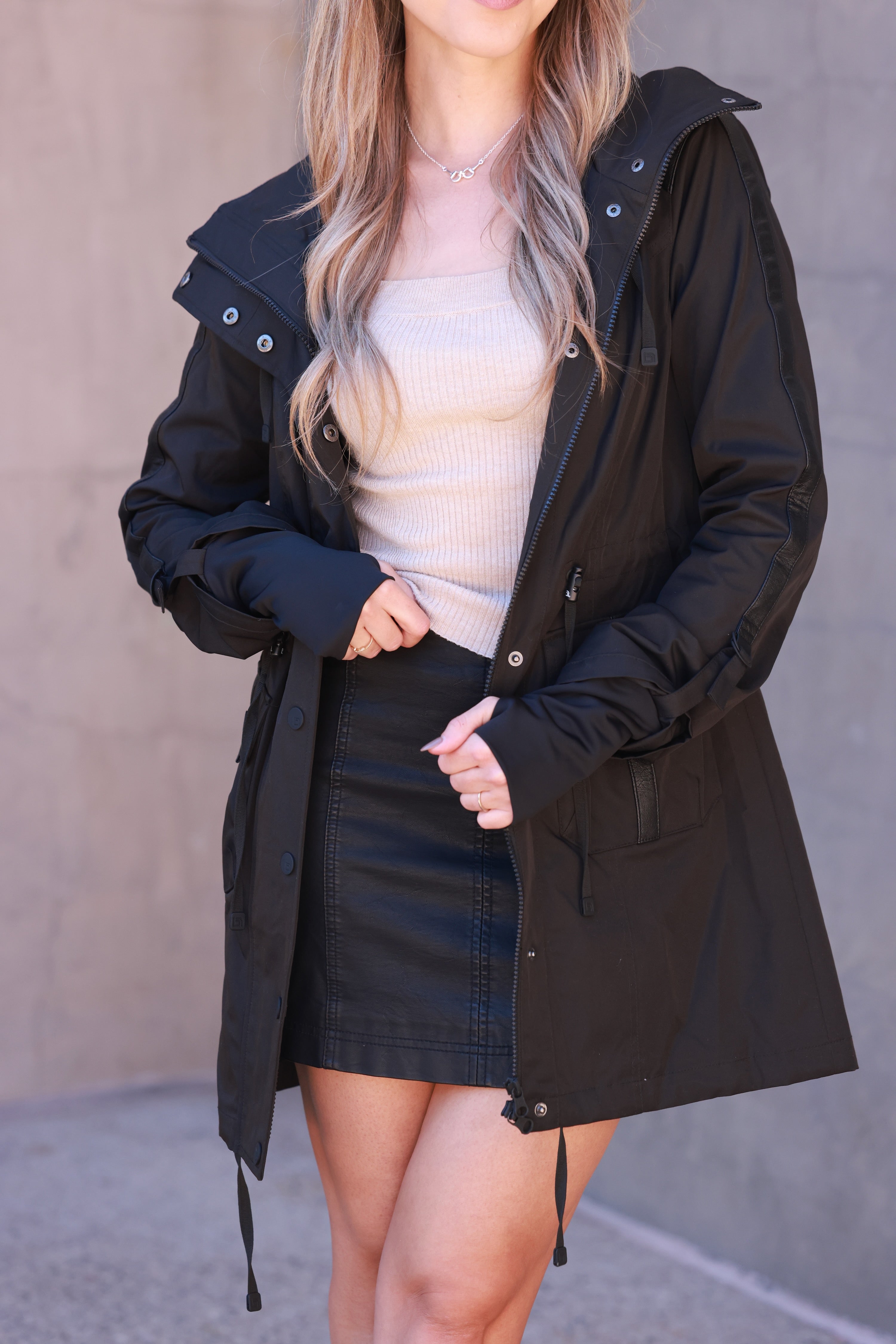 Black utility jacket, Women's anorak coat, Hooded lightweight outerwear, Stylish rain-ready jacket, Fall layering essential