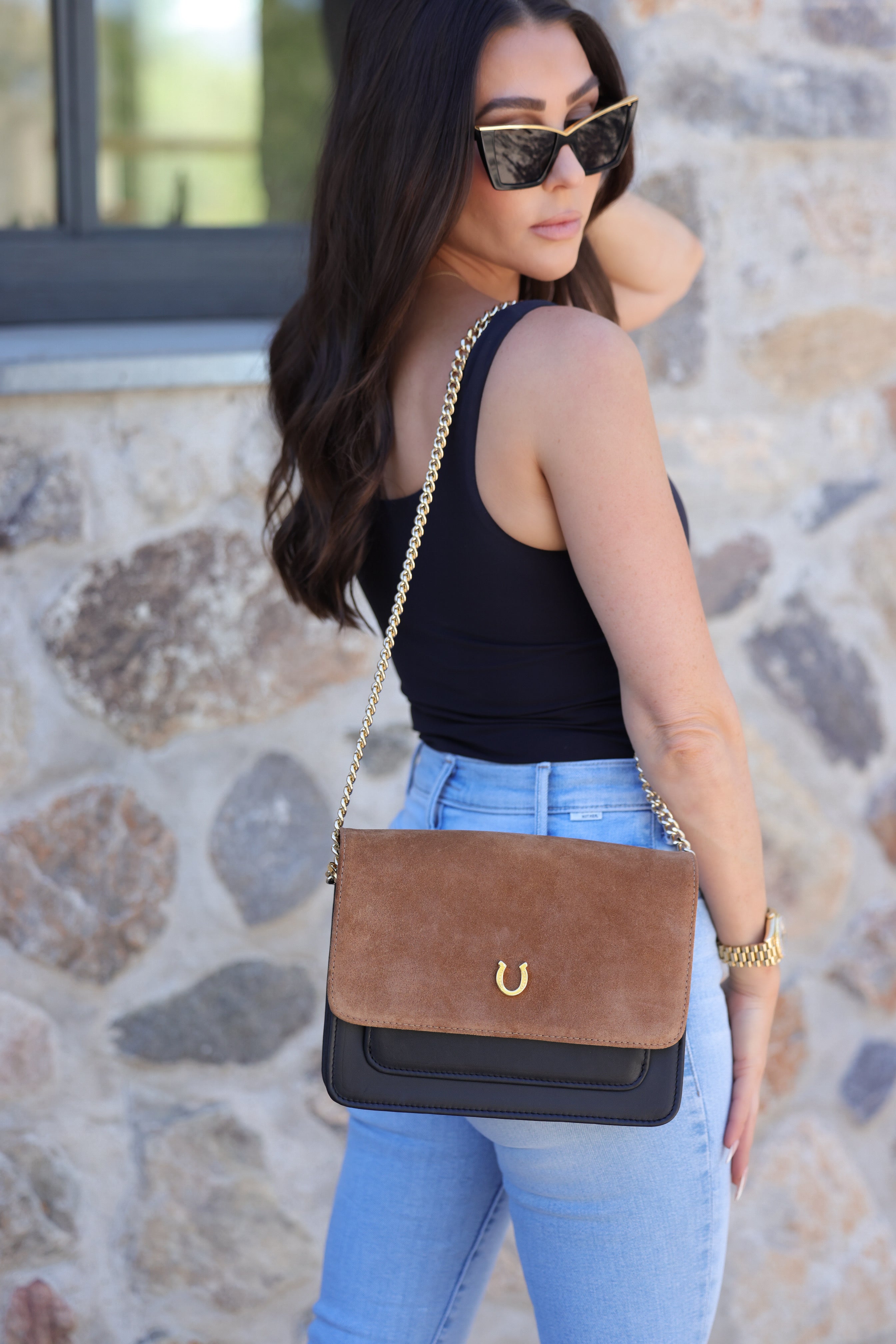 esquivias boots stylish equestrian aria suede leather horseshoe bag - horseshoe detail handbag, equestrian designer handbag, horseshoe accessory