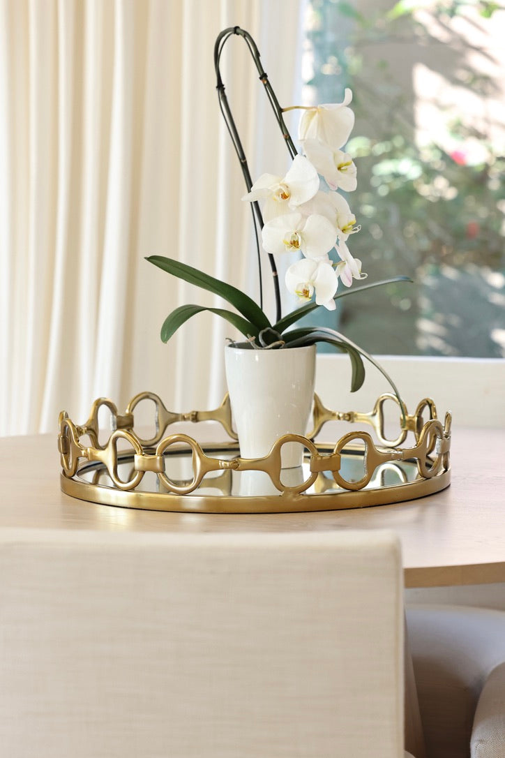 design impex stylish equestrian large gold round mirror tray d-ring bit