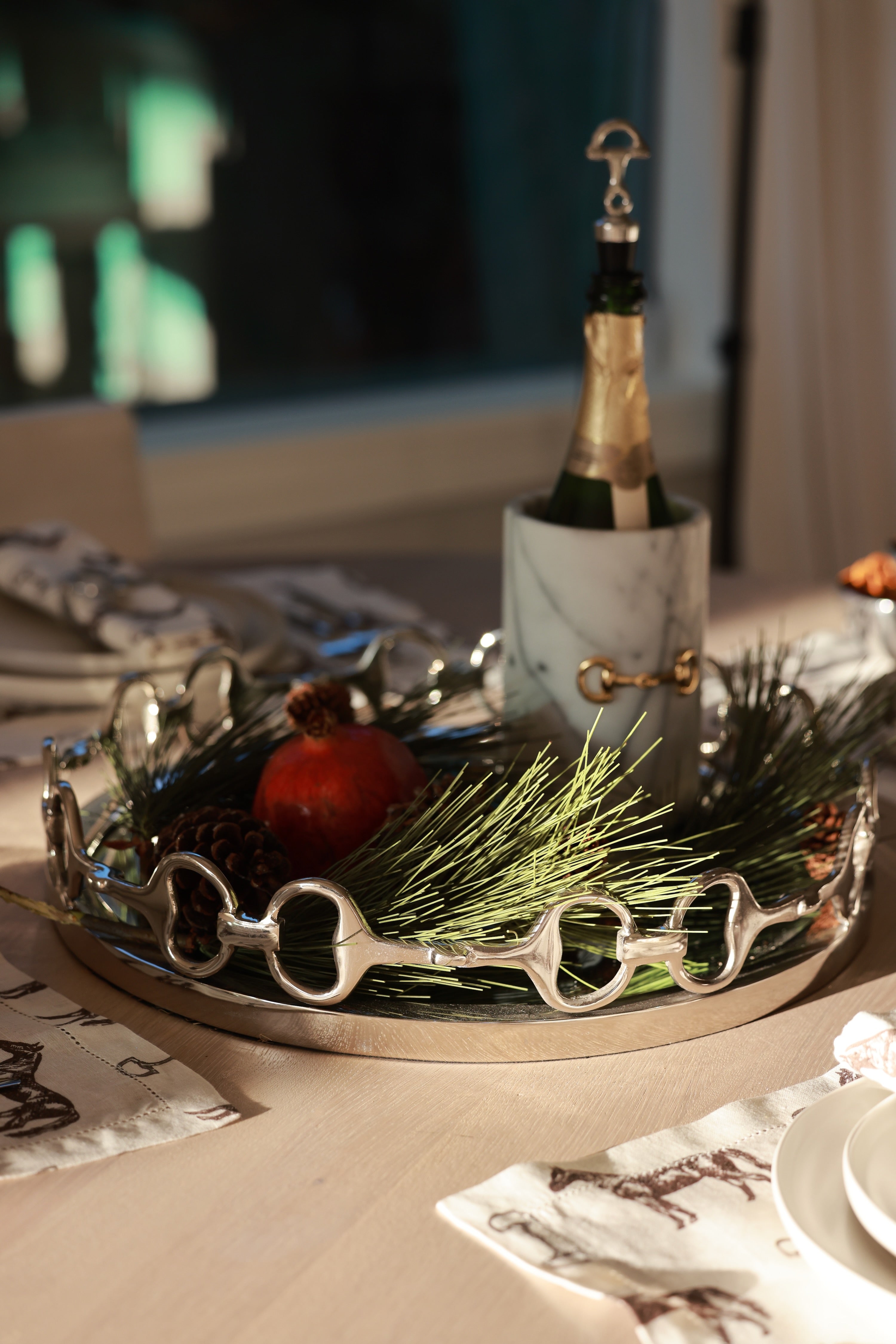 design impex stylish equestrian large silver round mirror tray d-ring bit