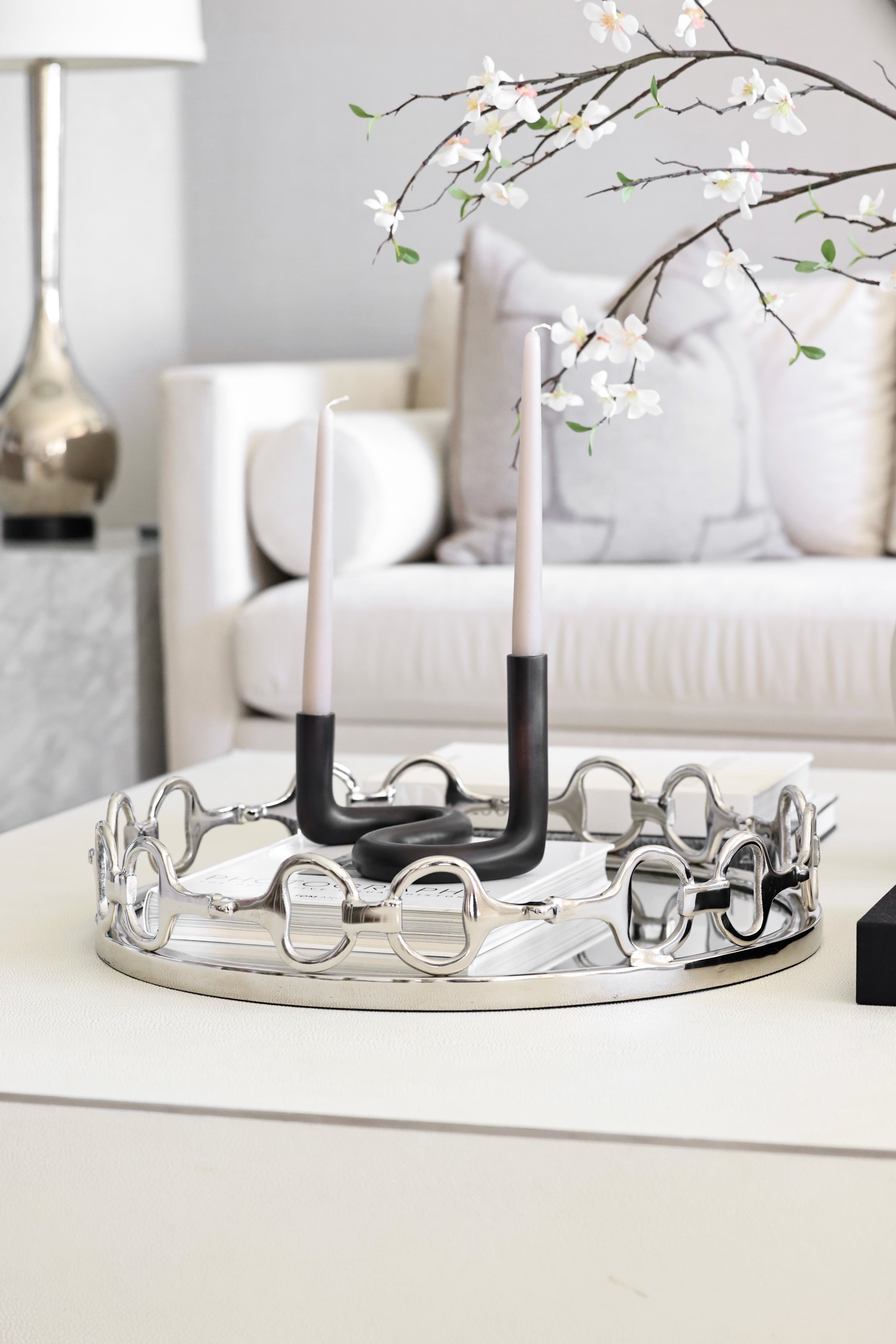 design impex stylish equestrian large silver round mirror tray d-ring bit