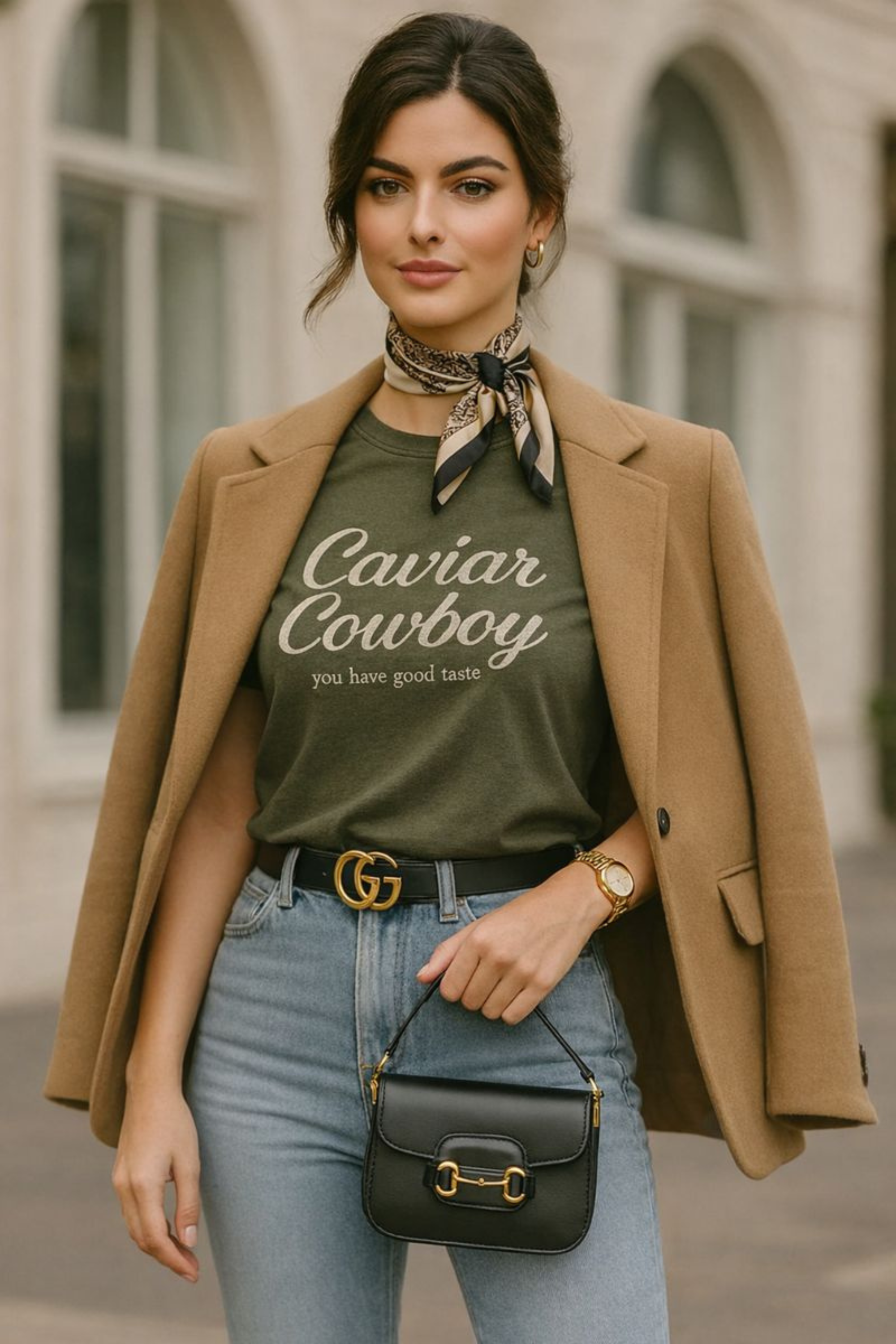 Caviar Cowboy Cropped Vintage Tee - Olive