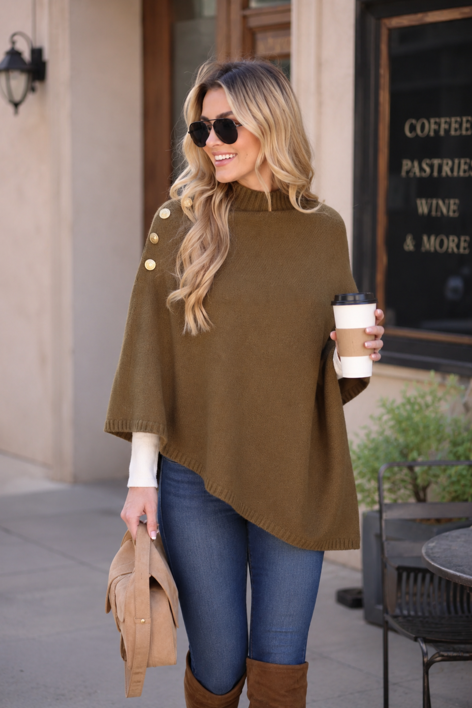 Cecily Cashmere Poncho - Olive