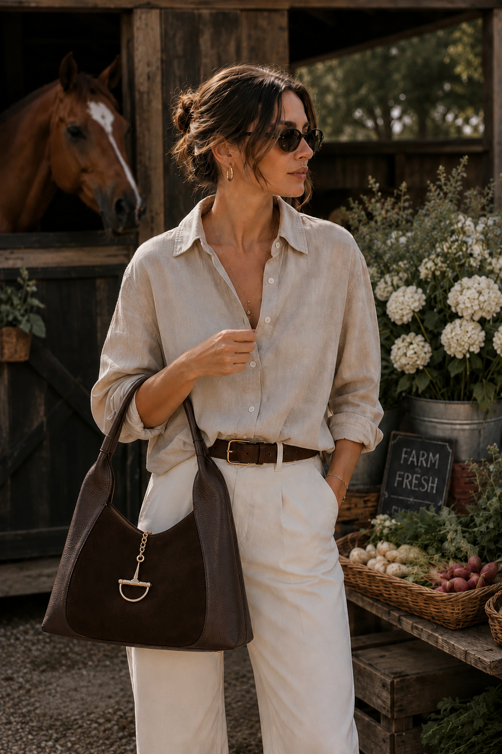 Sloane Large Suede Leather Saddle Bag - Dark Chocolate