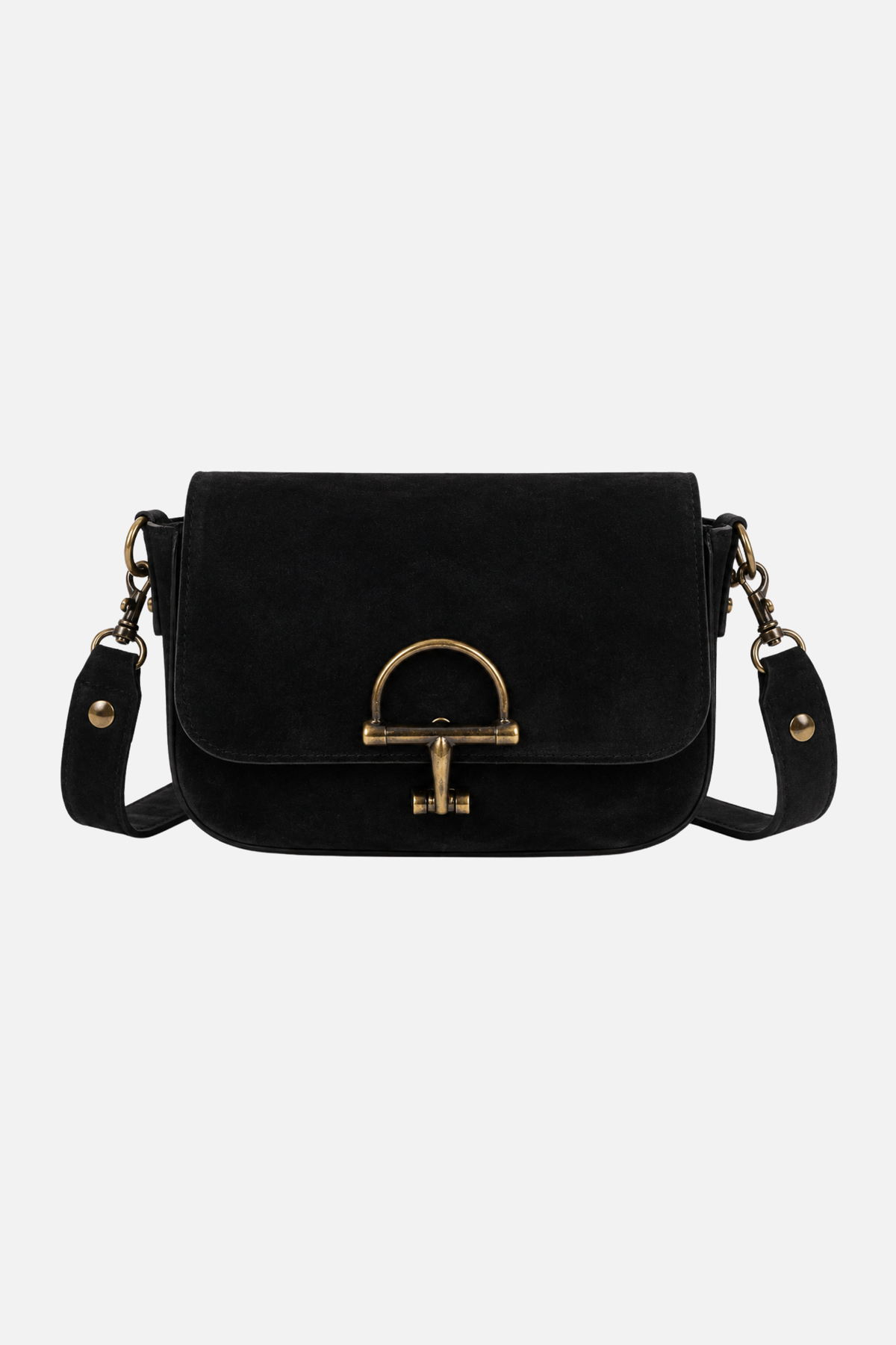 Cleo Bit Suede Crossbody Bag - Black