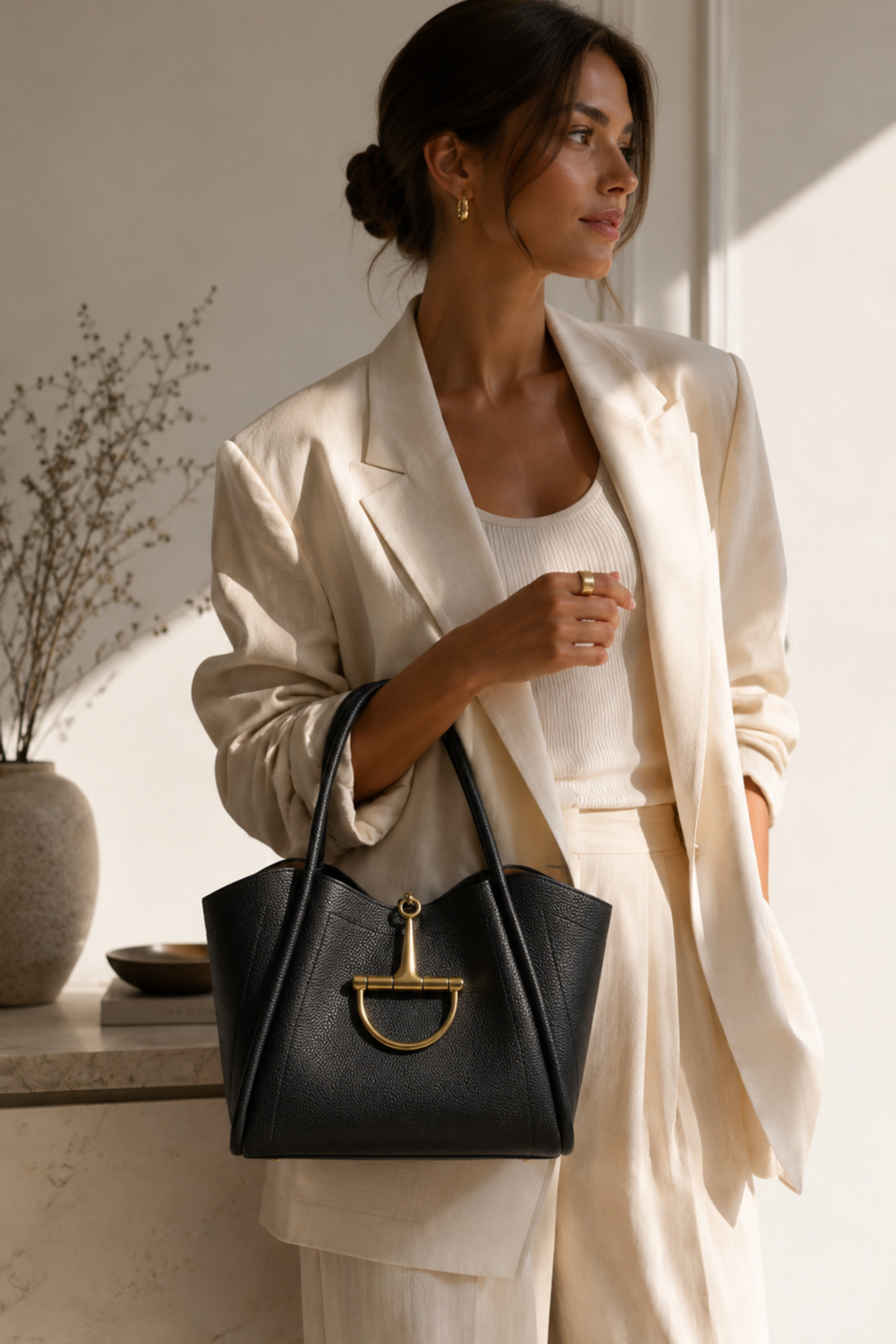 Collette Leather Saddle Bag - Black