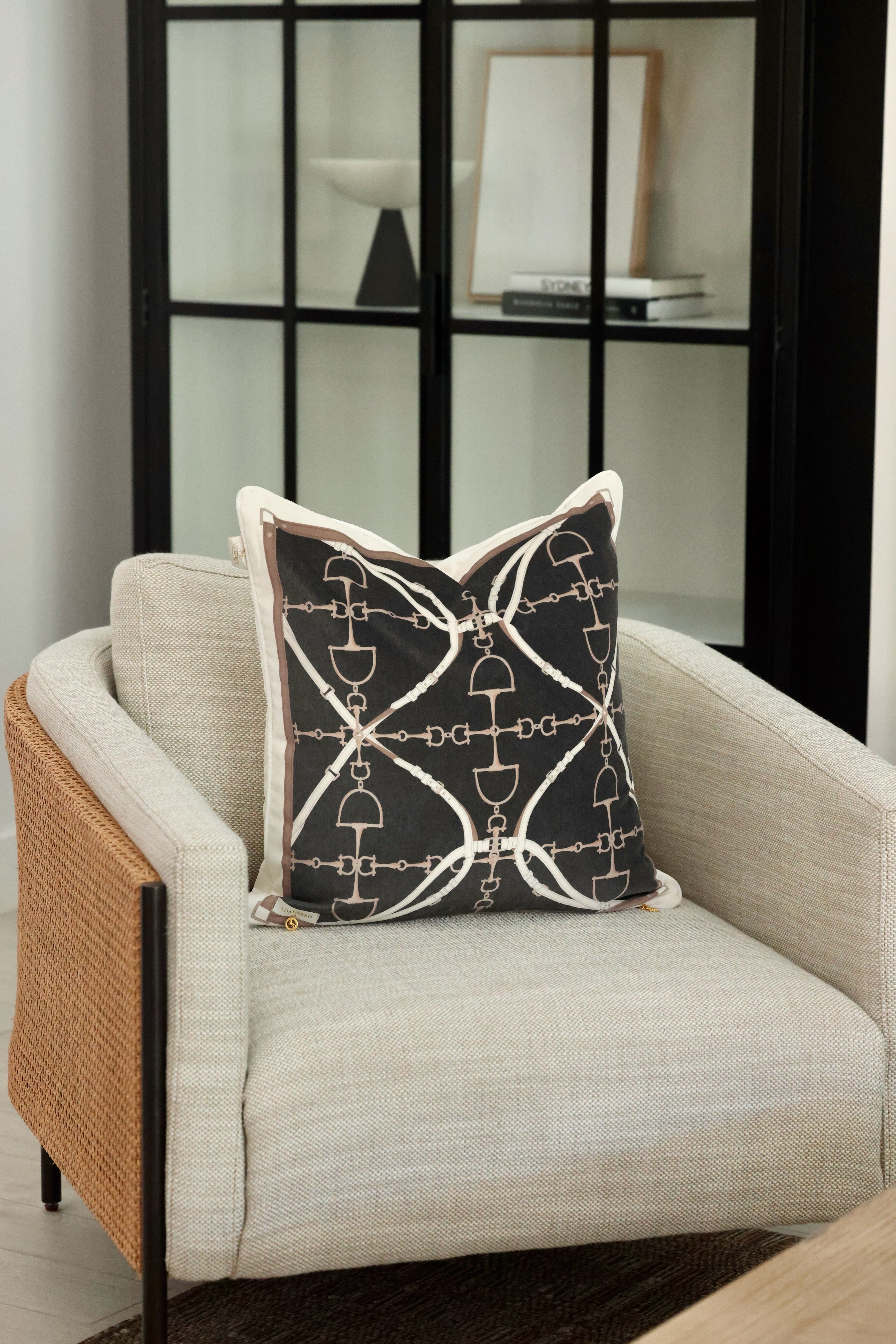 adamsbro stylish equestrian d-ring velvet pillow charcoal