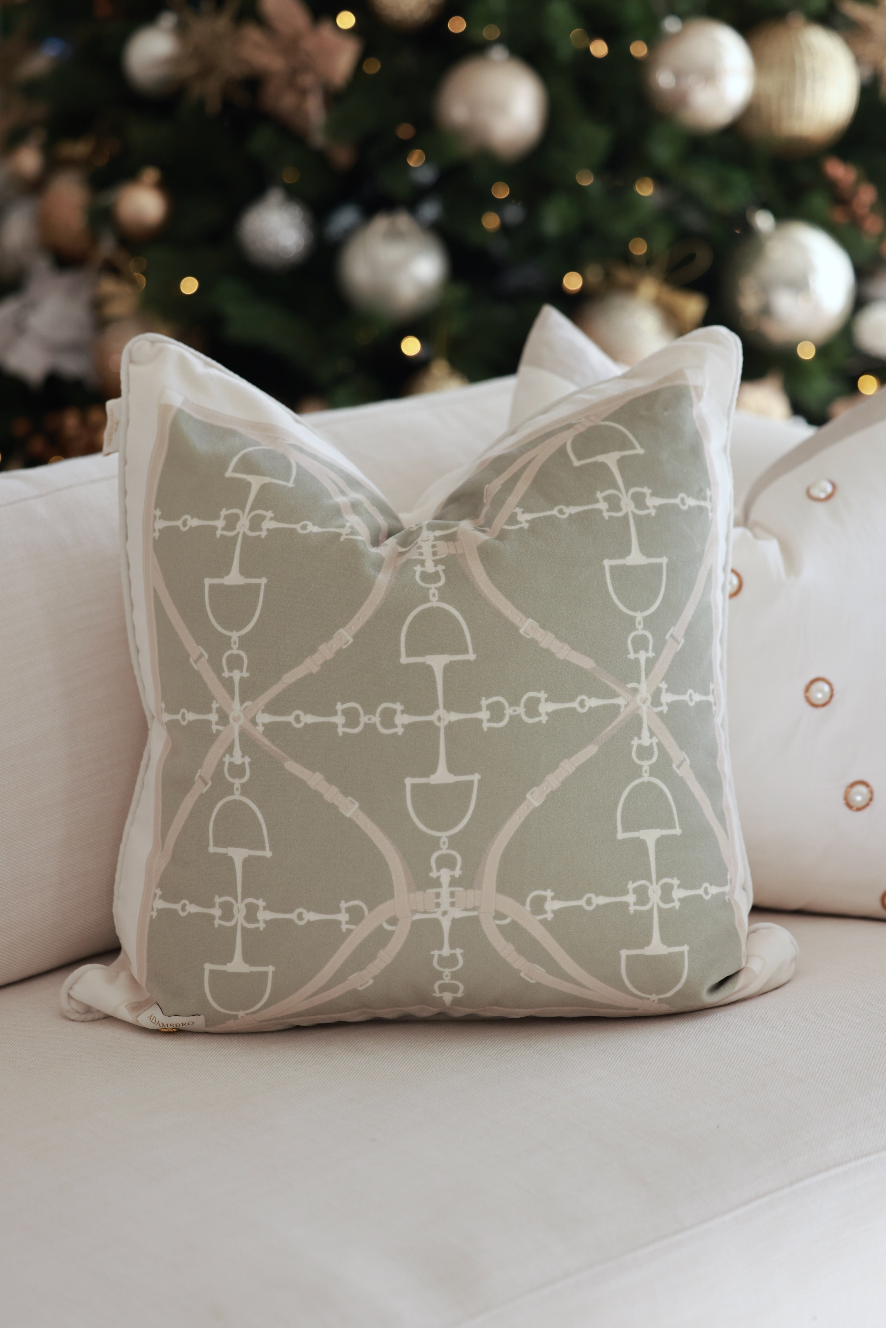 Adamsbro stylish equestrian D-Ring Velvet Pillow - Matcha