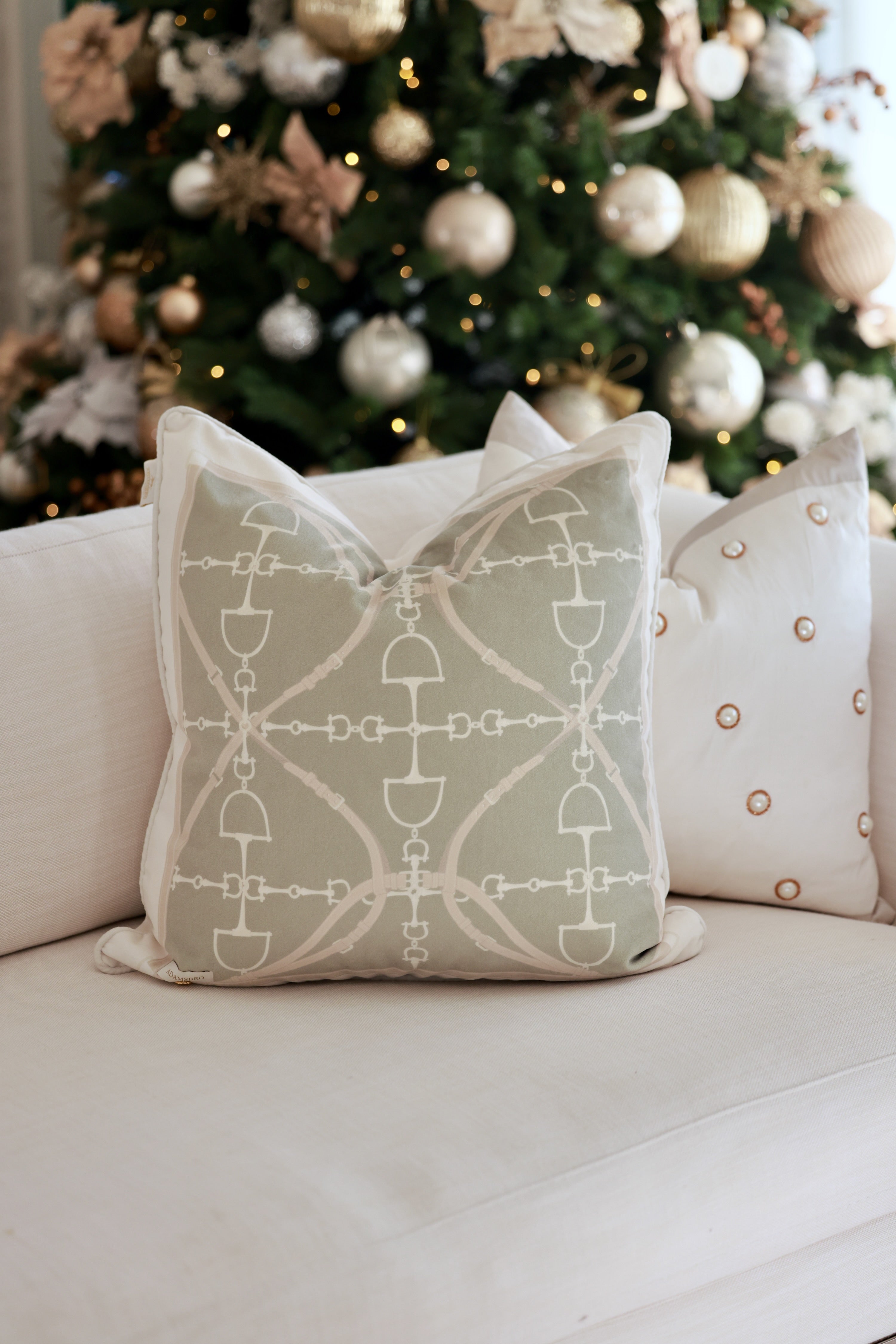 Adamsbro stylish equestrian D-Ring Velvet Pillow - Matcha