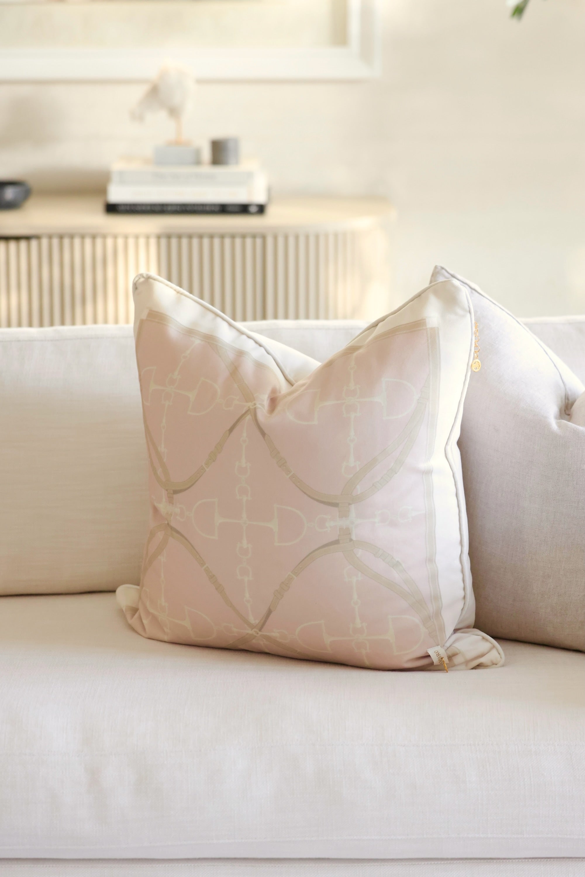 Adamsbro stylish equestrian D-Ring Velvet Pillow - Petal Pink