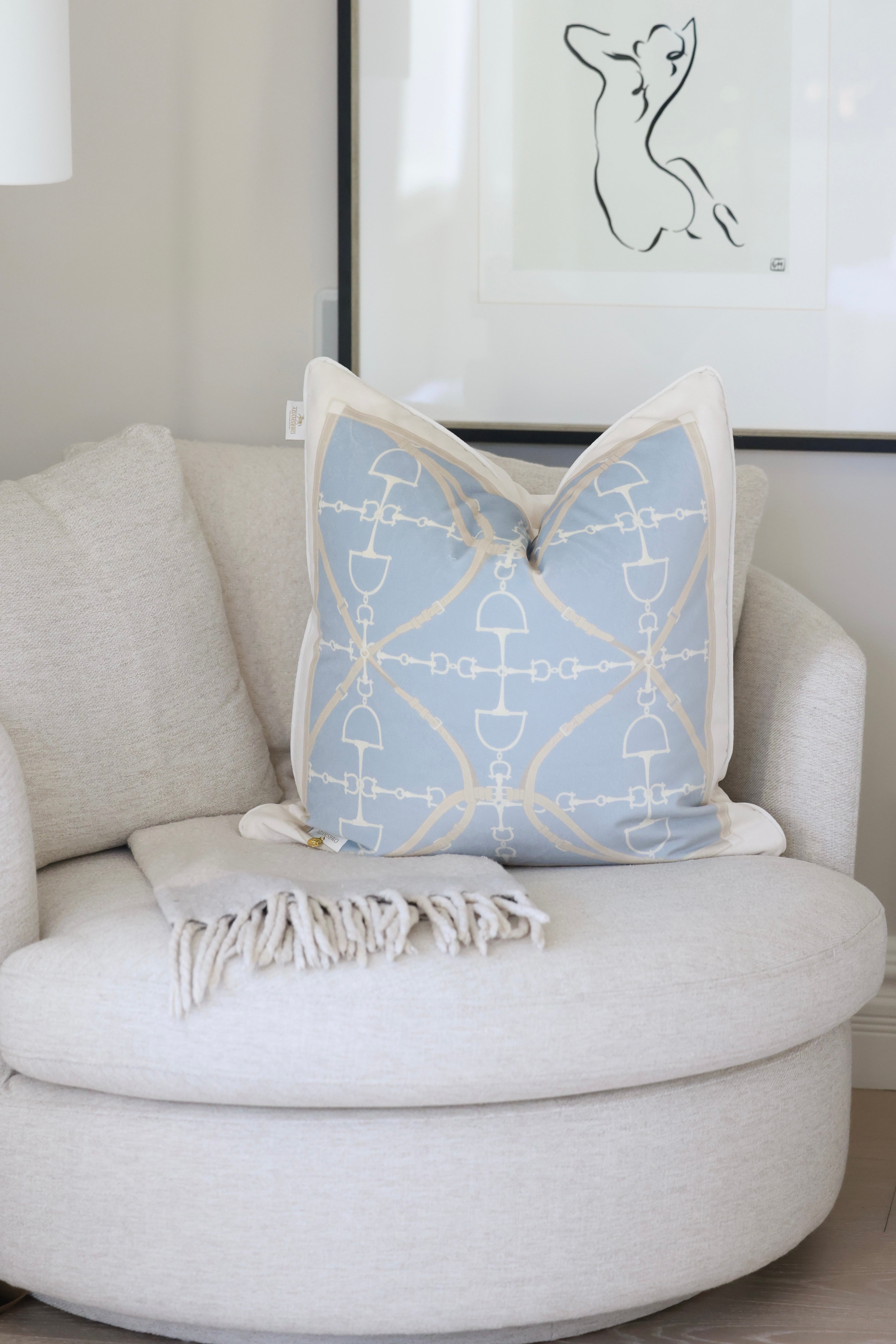 Adamsbro stylish equestrian D-Ring Velvet Pillow - Sky Blue