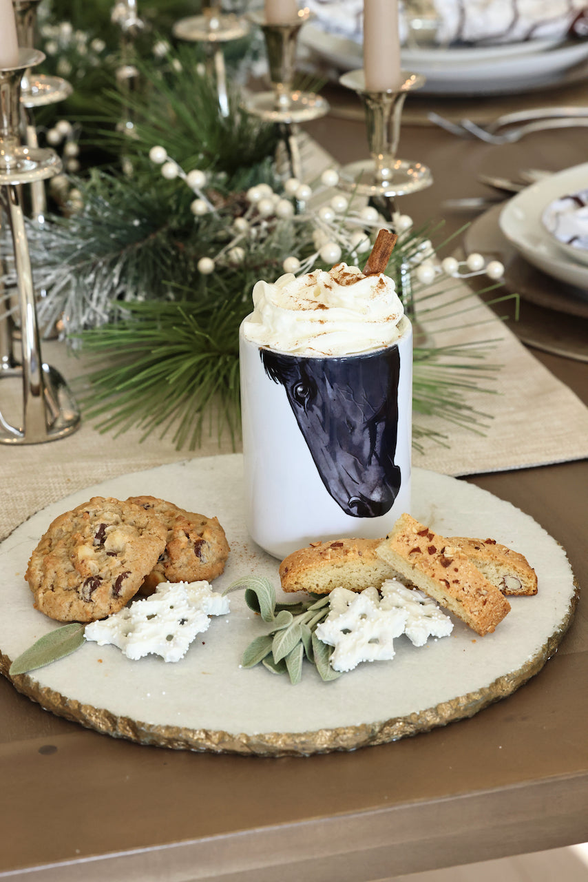 Dark Horse Mug featuring a sleek black horse silhouette on a classic 15 oz ceramic mug with a comfortable handle. Dishwasher and microwave safe, made in the USA — a stylish equestrian-inspired coffee cup for horse lovers.