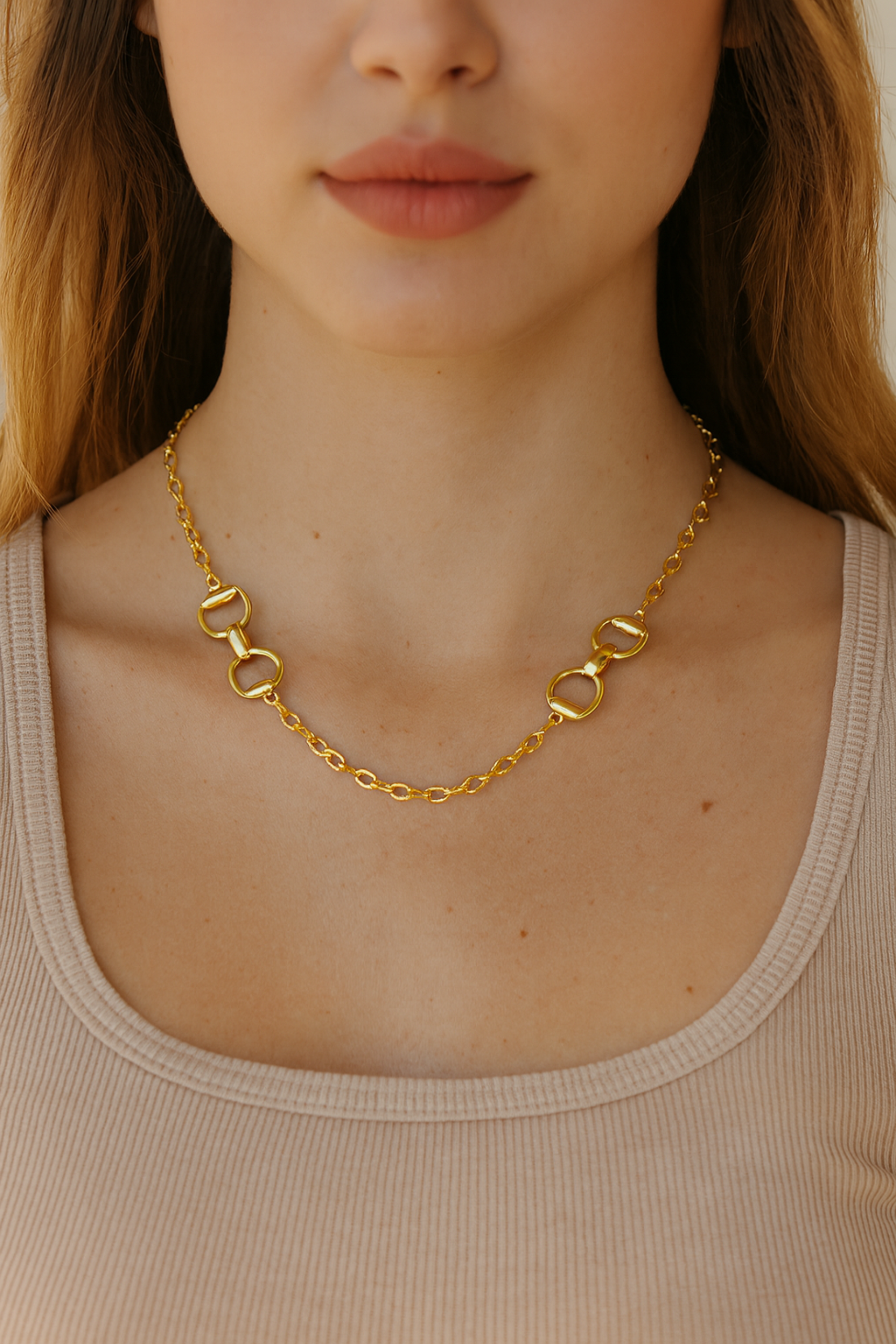 Double Equestrian Chain Necklace - Gold