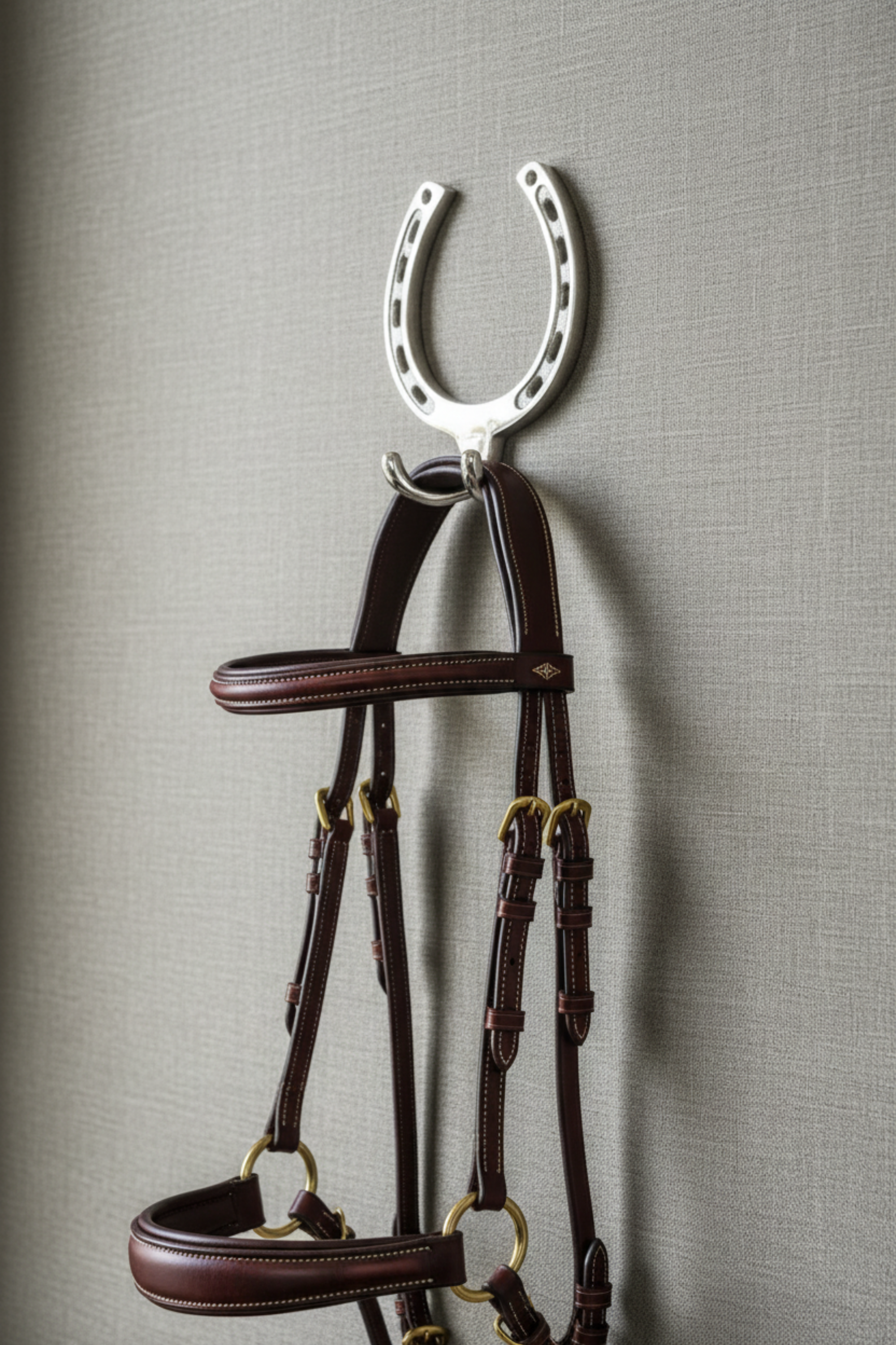 Double Horseshoe Hook made of silver-finished aluminum, featuring an imitation horseshoe shape with two hooks and included mounting hardware