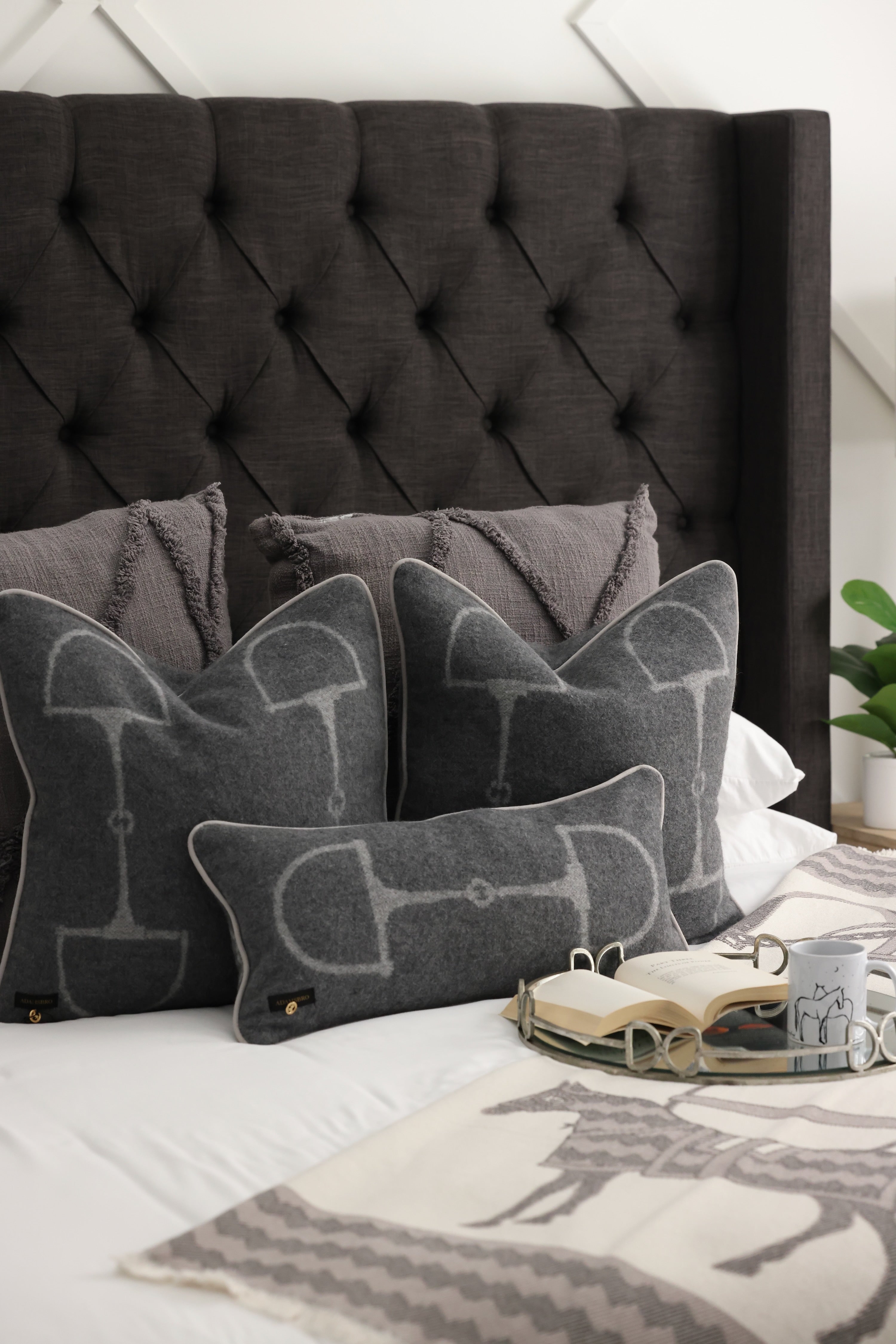 adamsbro stylish equestrian equine square cashmere pillow dark grey