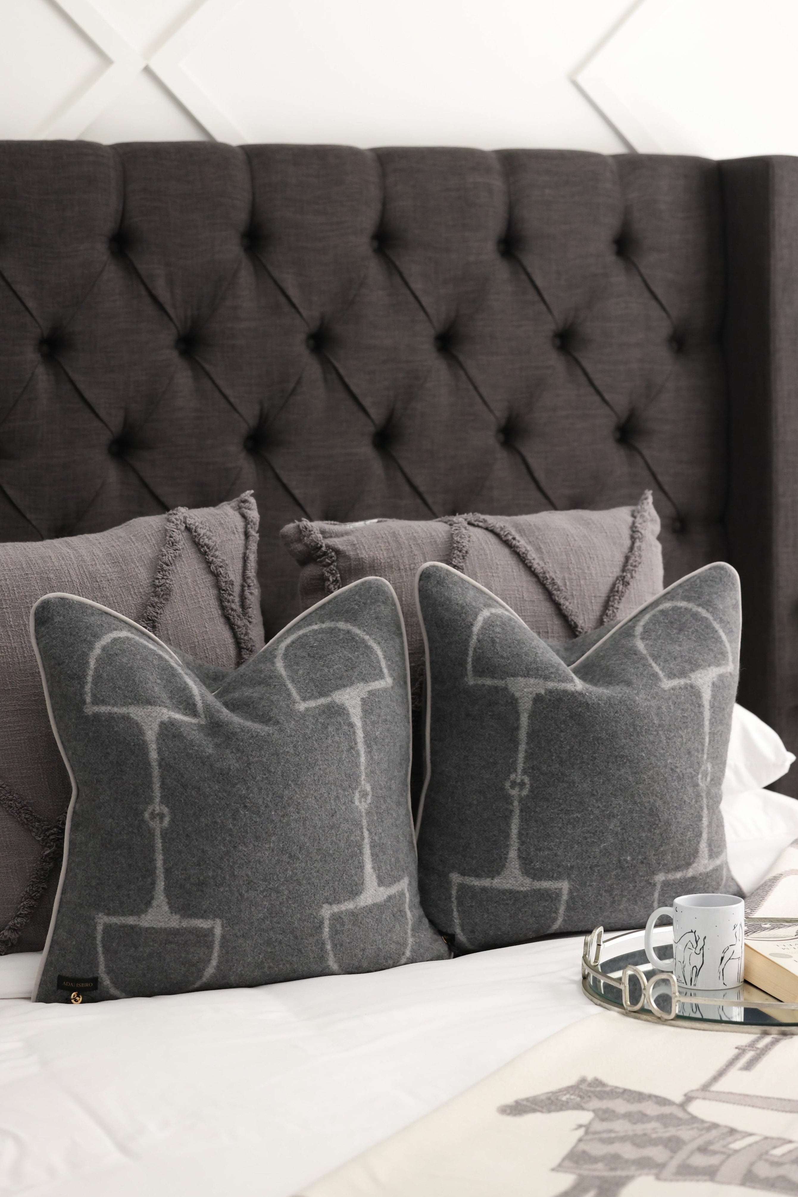 adamsbro stylish equestrian equine square cashmere pillow dark grey