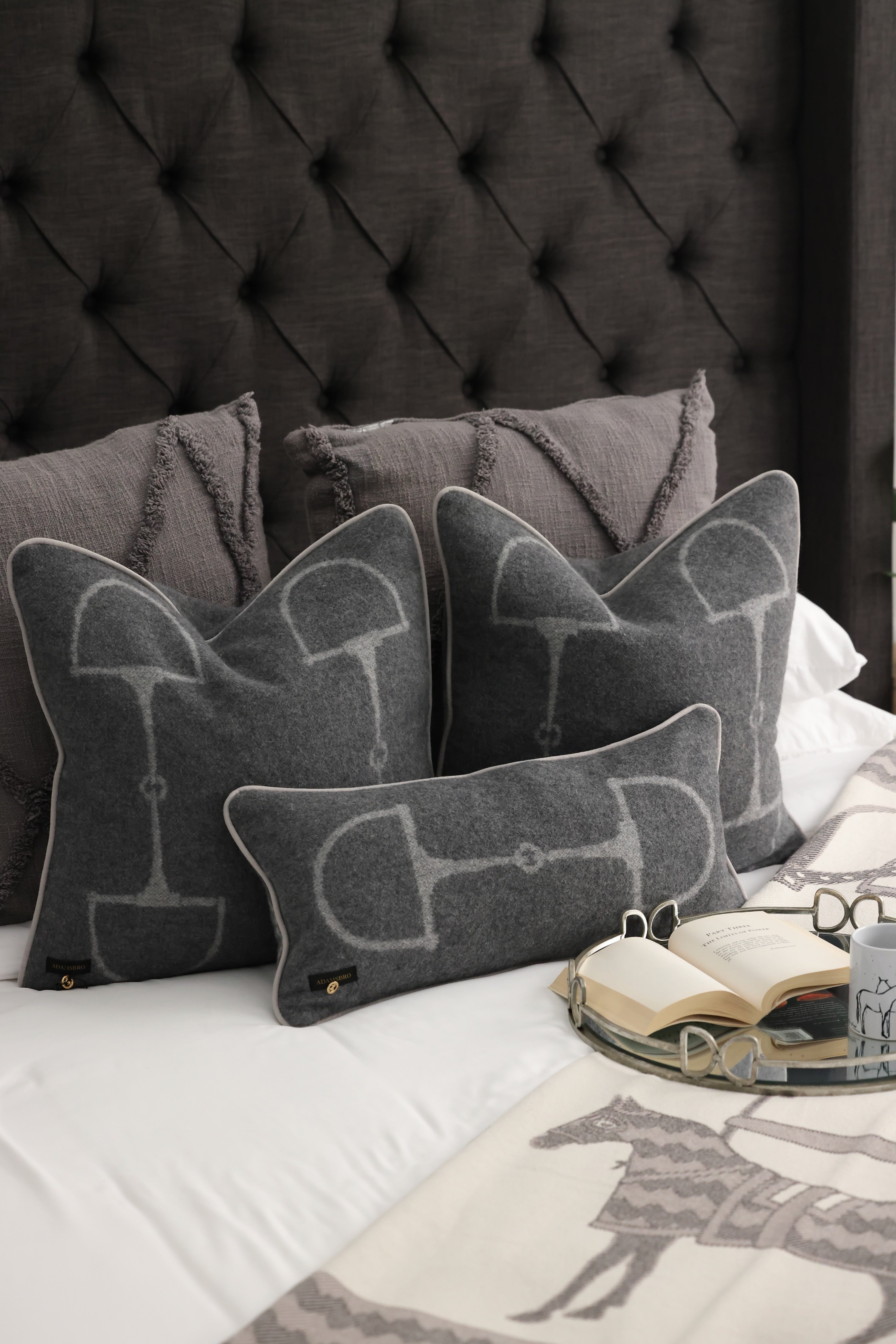 adamsbro stylish equestrian equine lumbar cashmere pillow dark grey