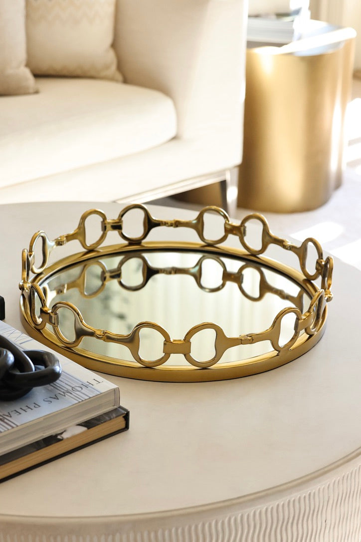 design impex stylish equestrian large gold round mirror tray d-ring bit