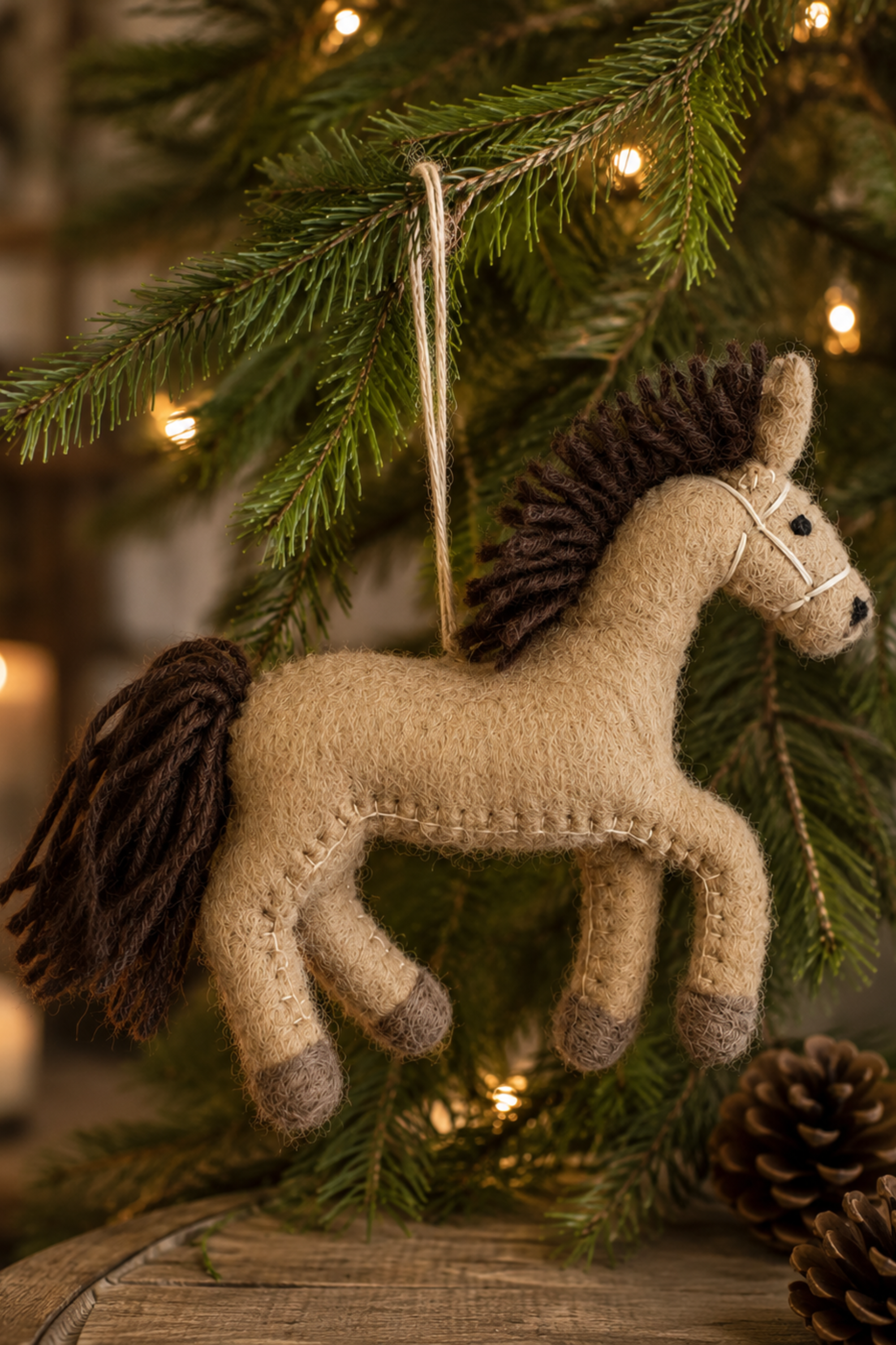 Felt Horse Ornament - Beige