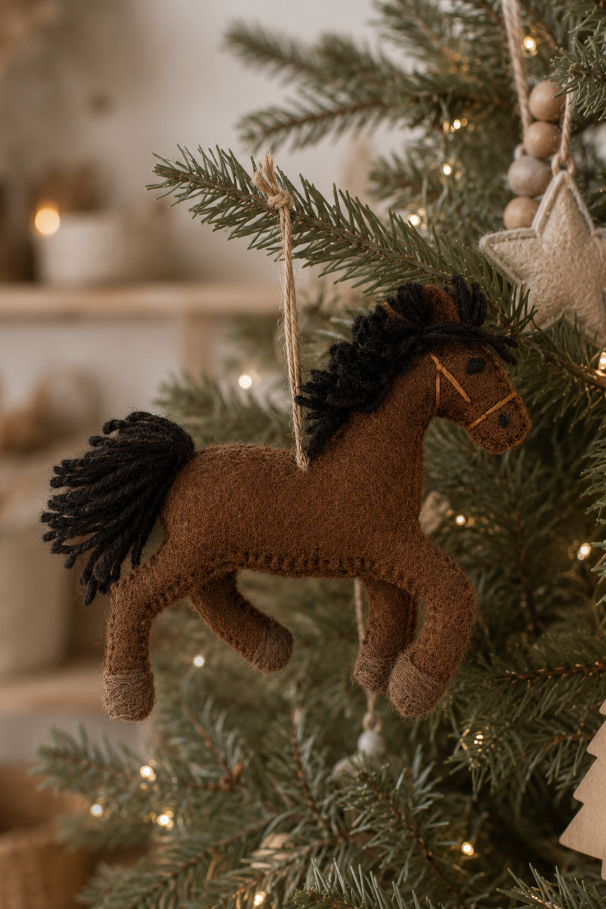 Felt Horse Ornament - Brown
