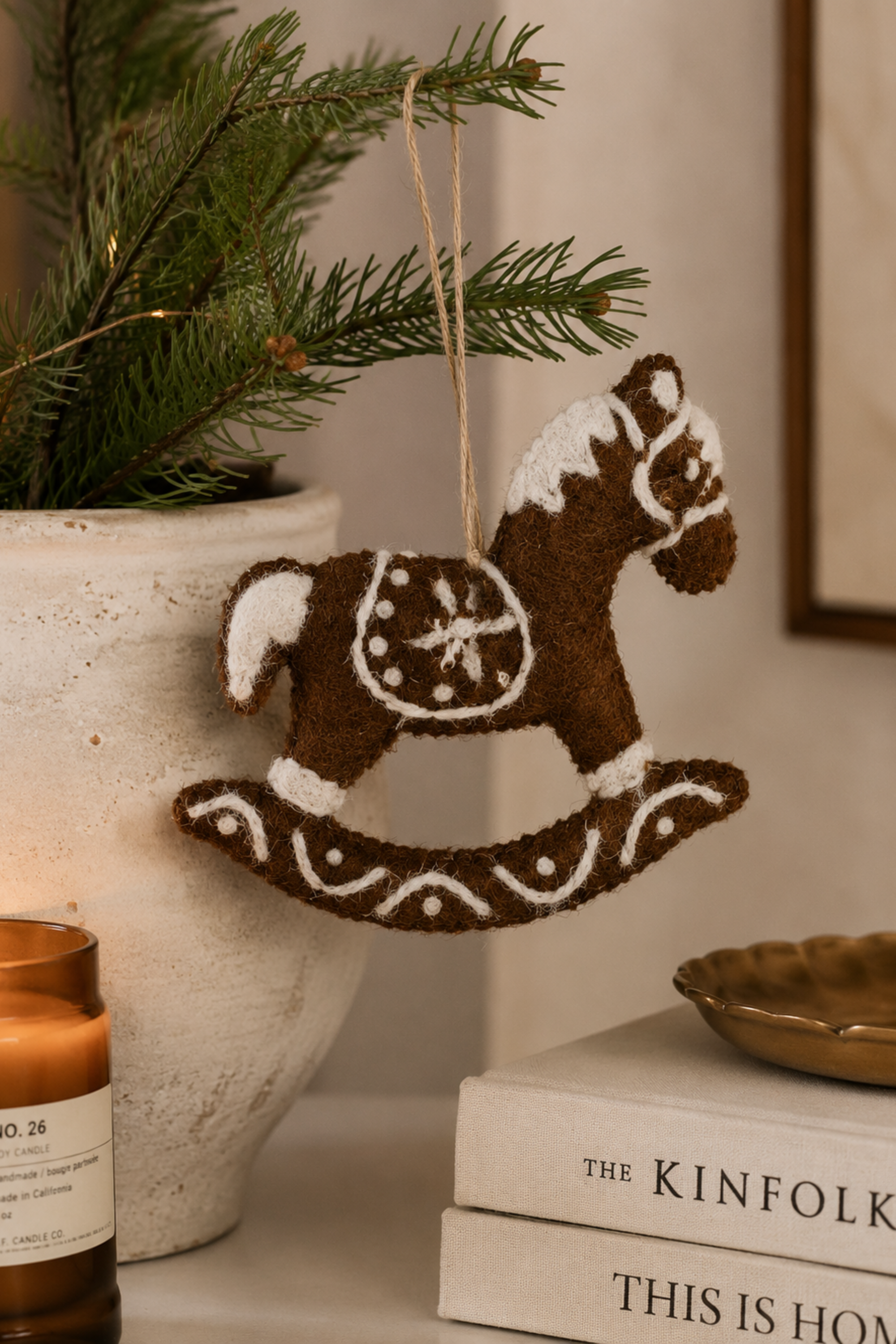 Felt Horse Ornament - Gingerbread