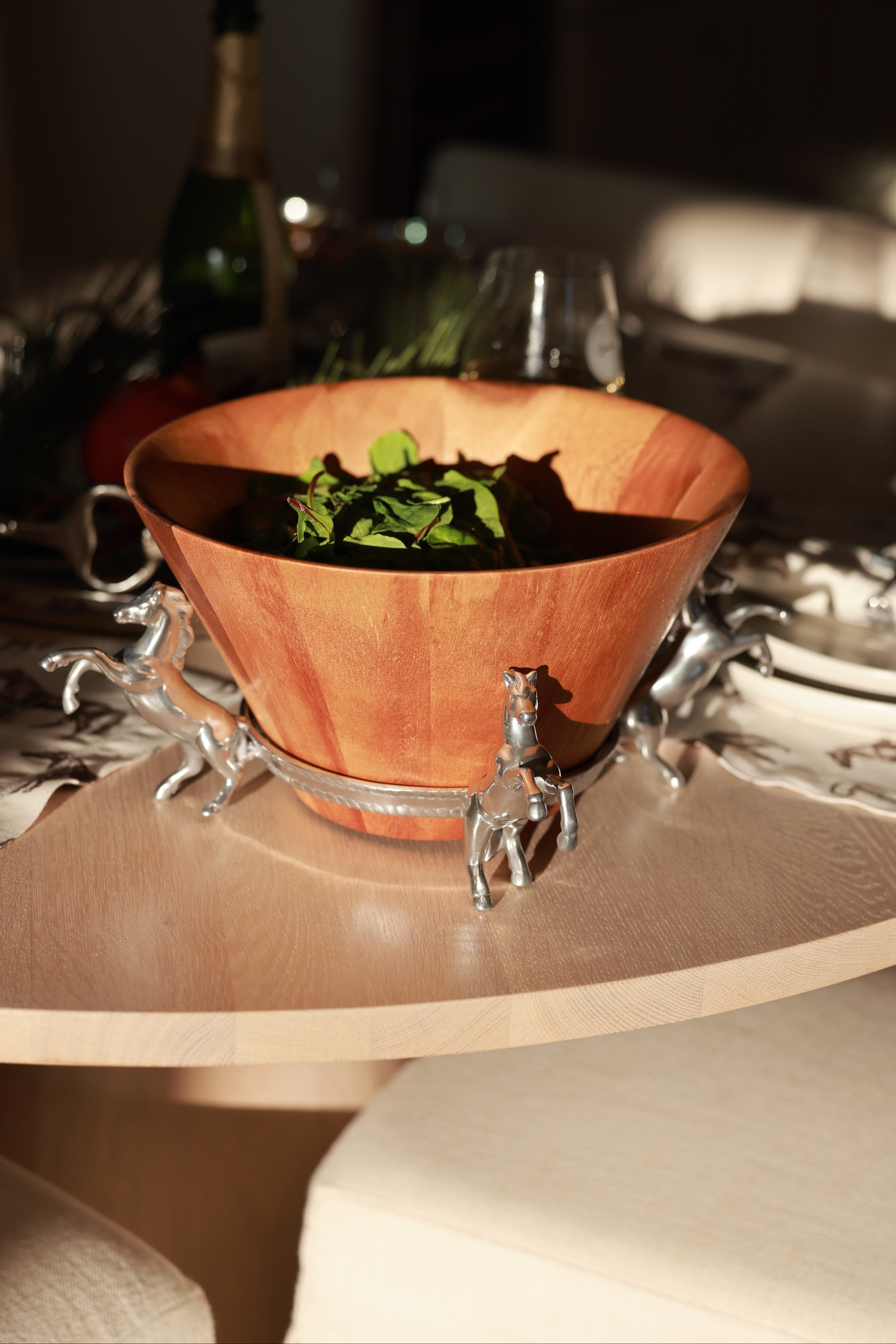 arthur court stylish equestrian four in hand wooden salad bowl