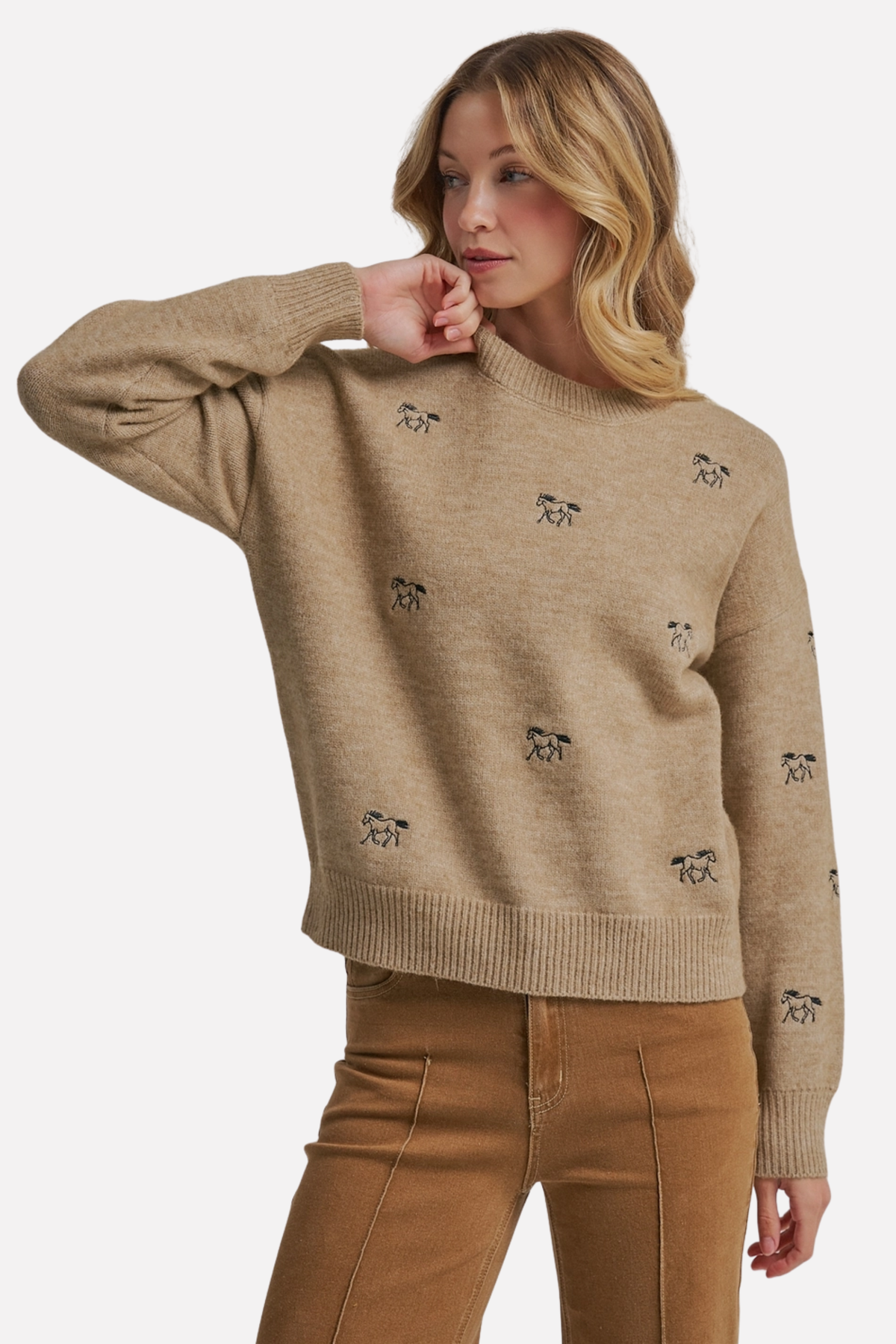 Hadley Embroidered Horse Sweater - Toffee