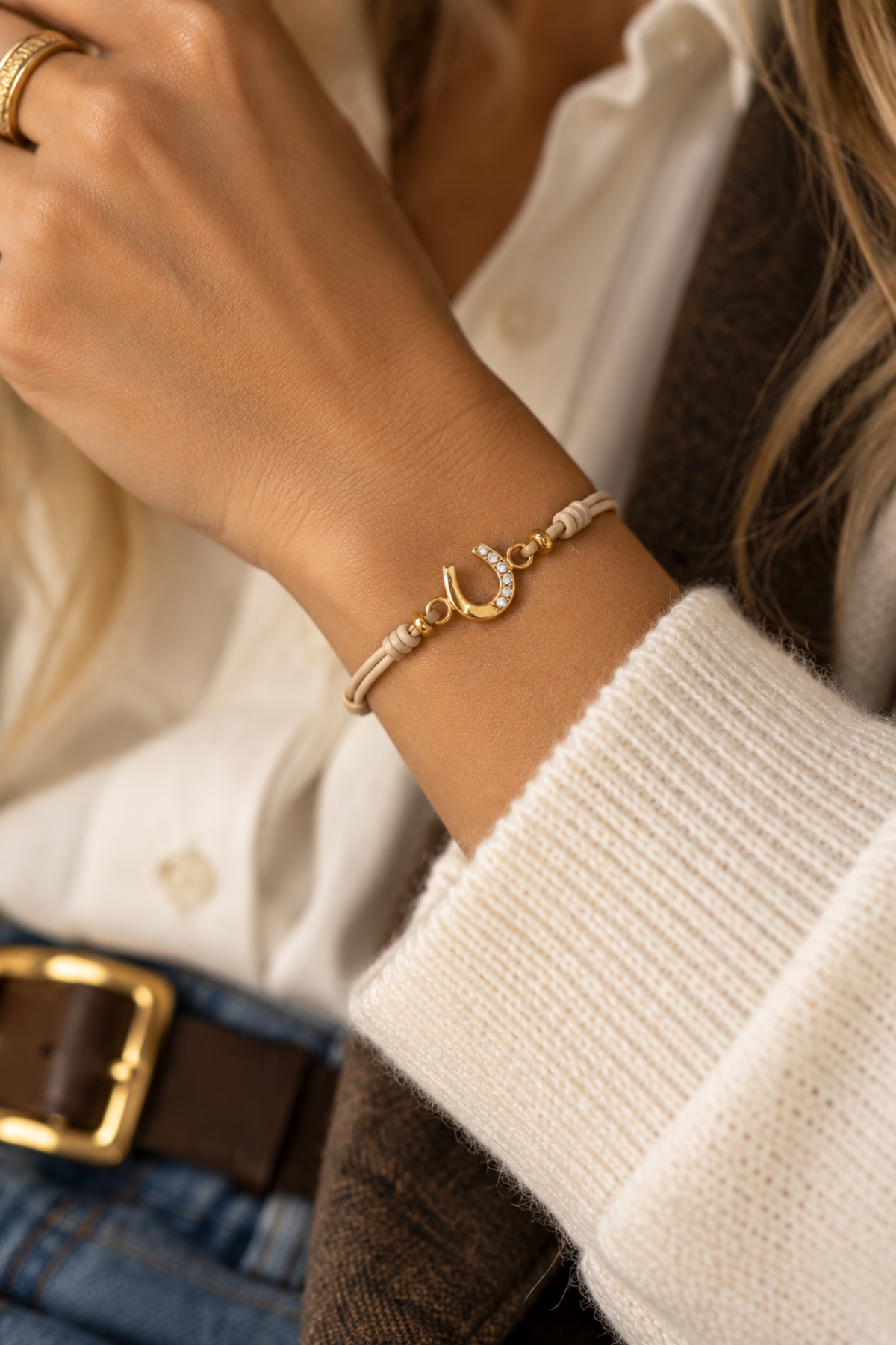 Halo Horseshoe Bracelet - Taupe