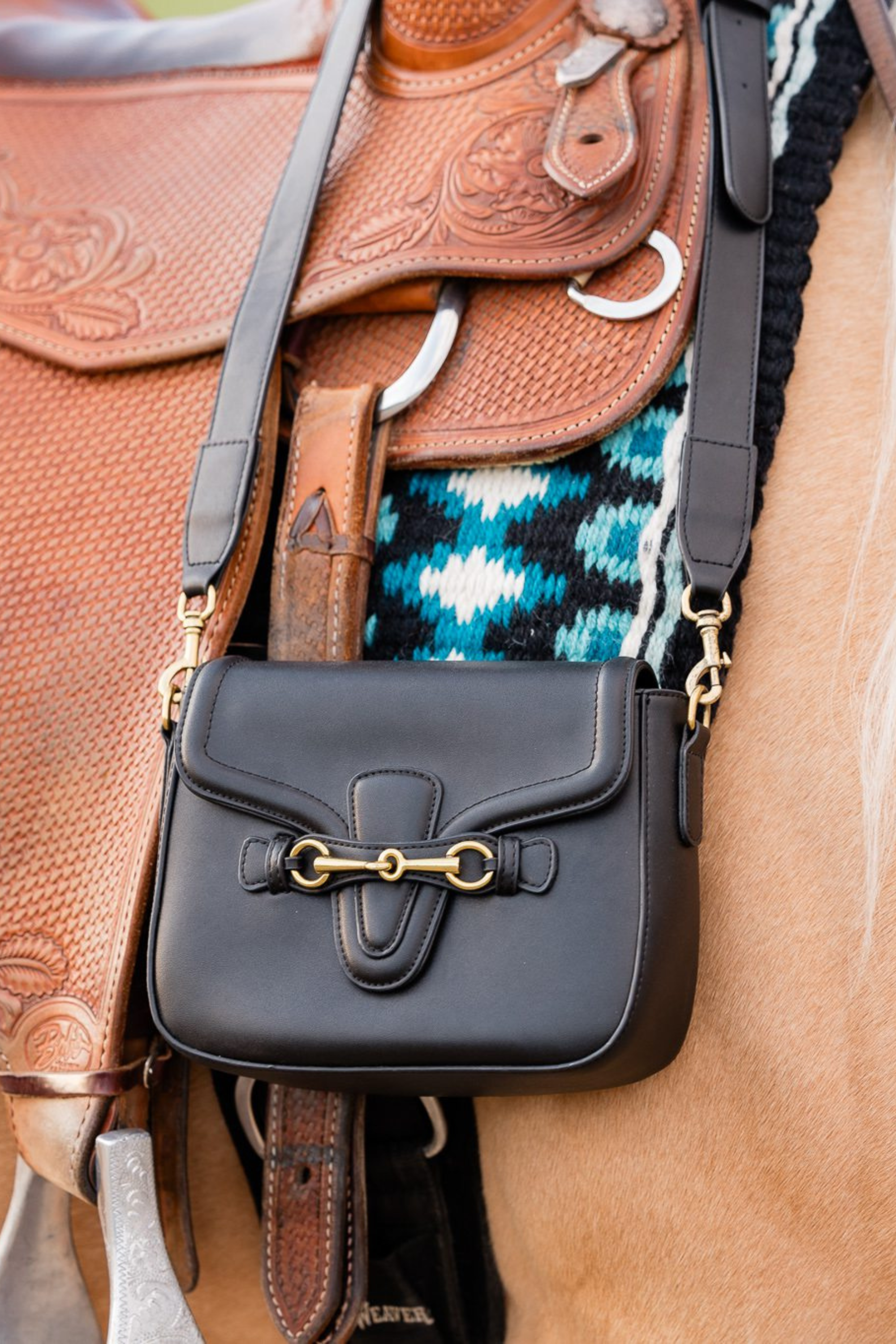 stylish equestrian hanna vegan crossbody with horse bit and gucci stripe strap