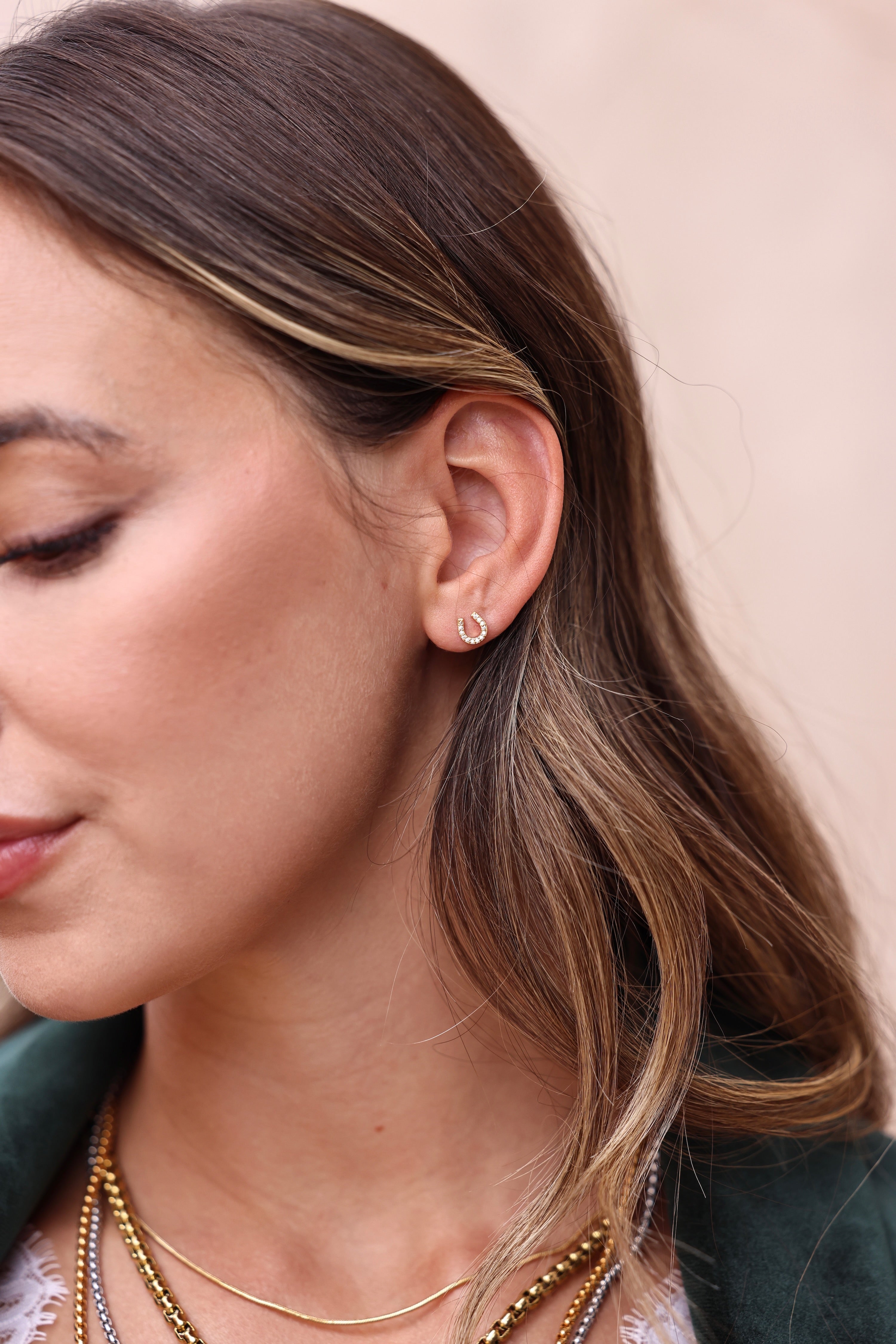 Horseshoe Pave Stud Earrings - Silver