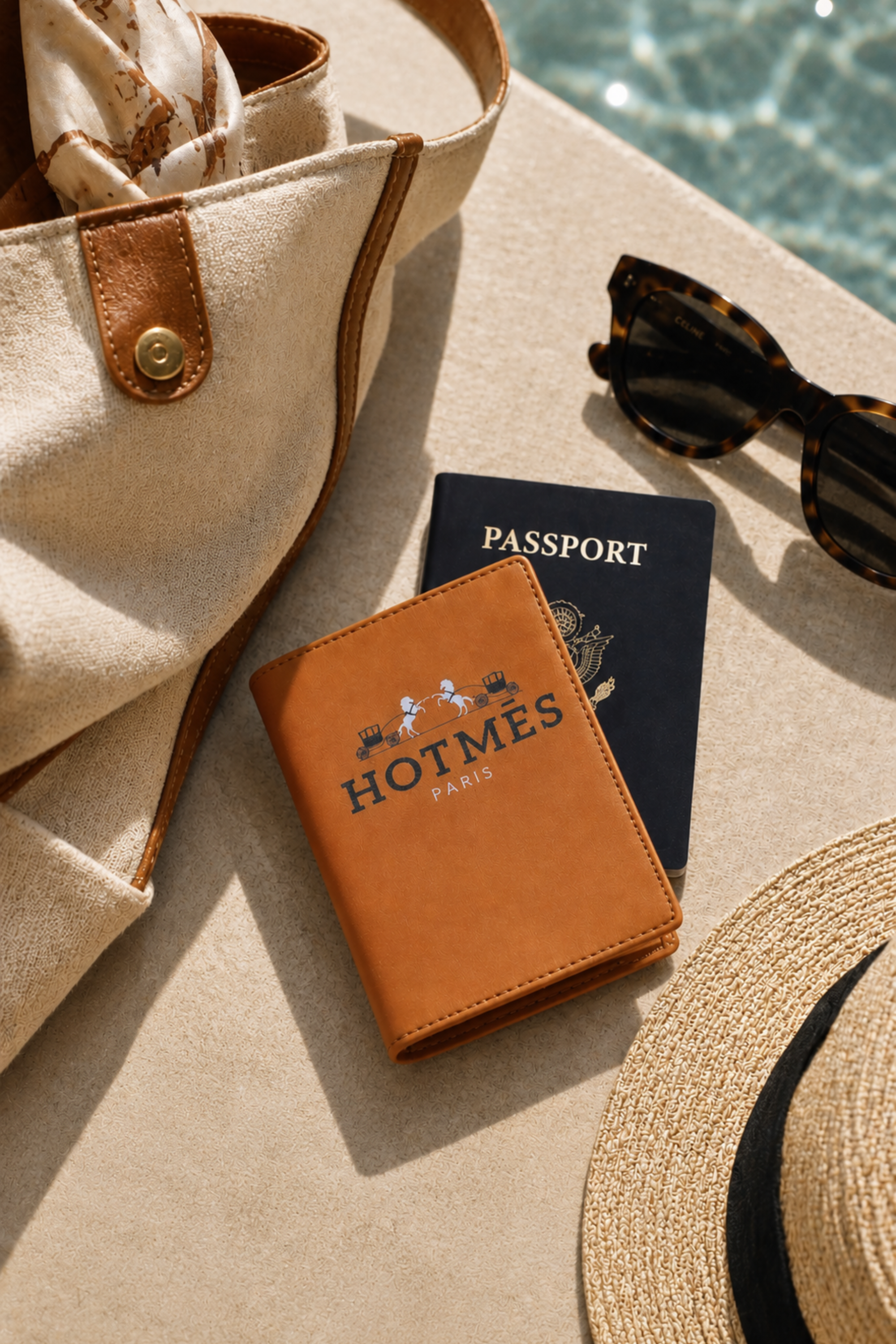 Hotmés Leather Passport Holder - Cognac
