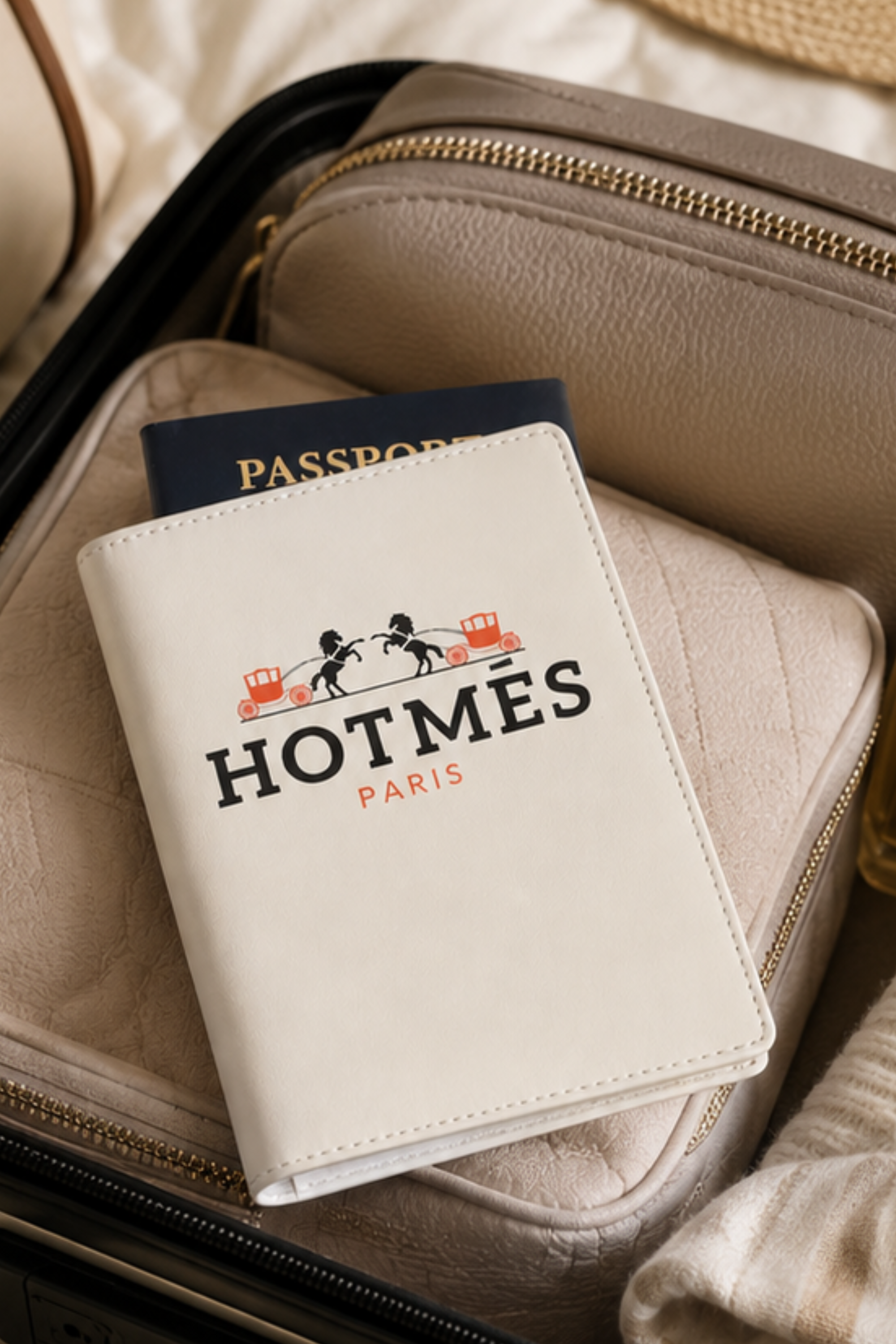 Hotmés Leather Passport Holder - Ivory