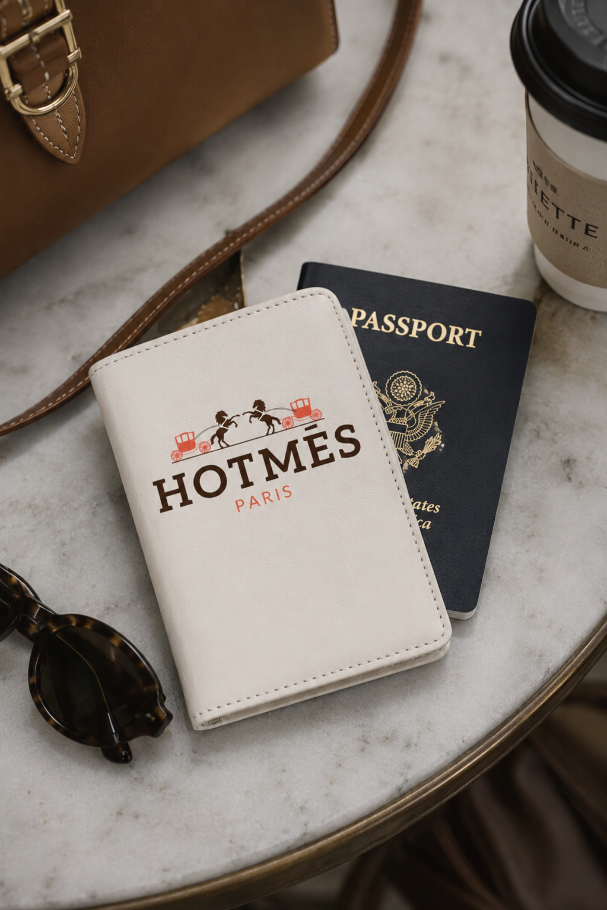 Hotmés Leather Passport Holder - Ivory