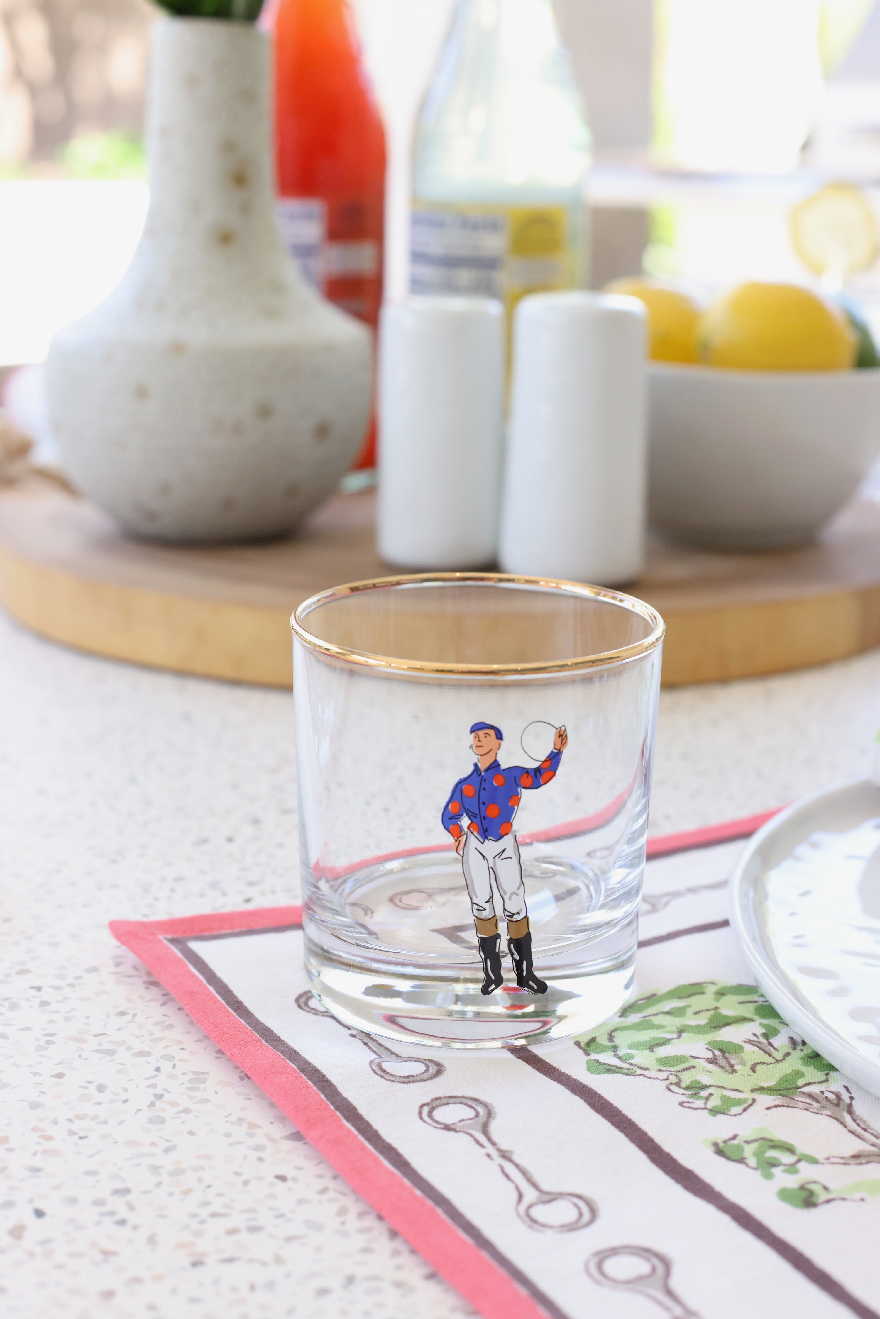 pomegranate stylish equestrian jockey short drinking glass set