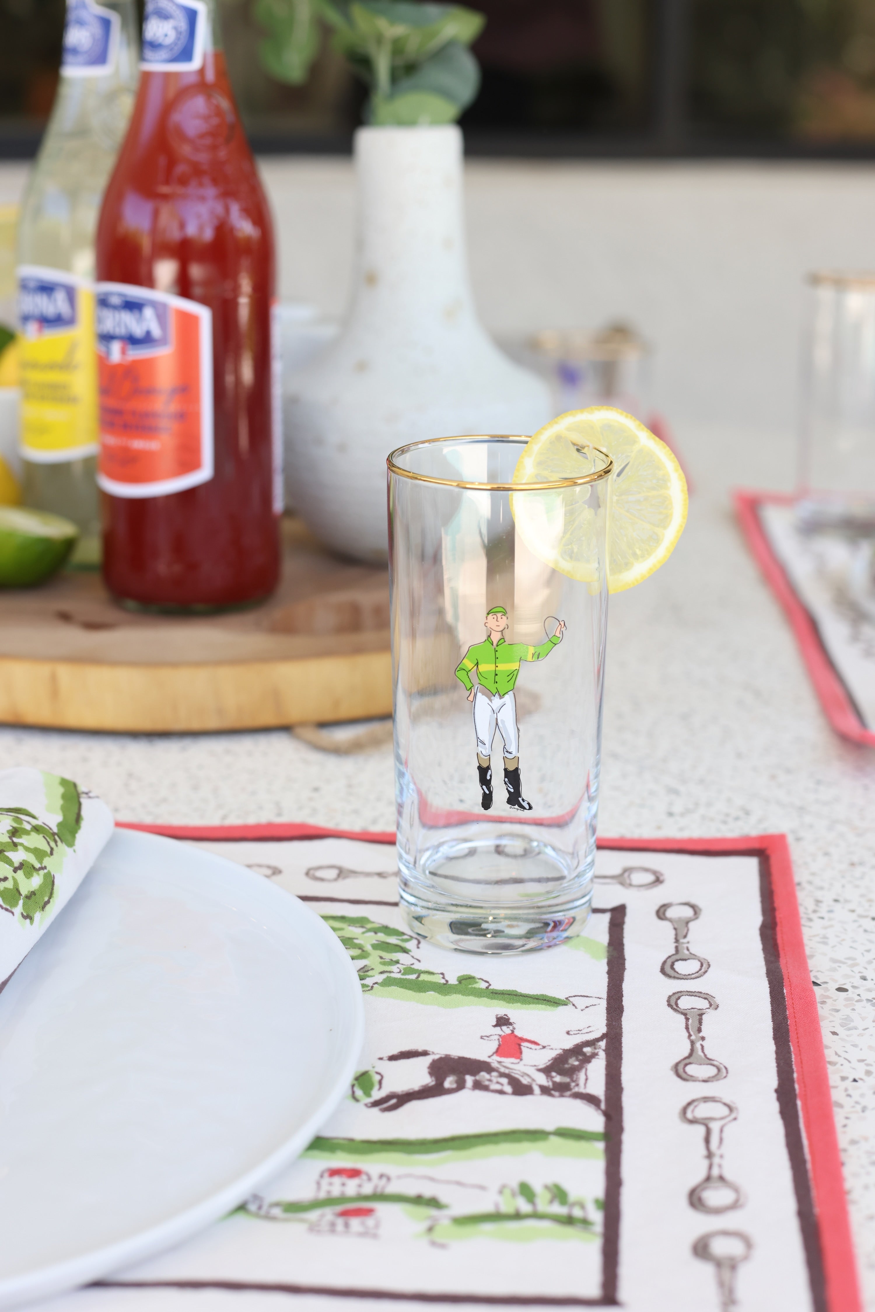 pomegranate stylish equestrian jockey tall drinking glass set