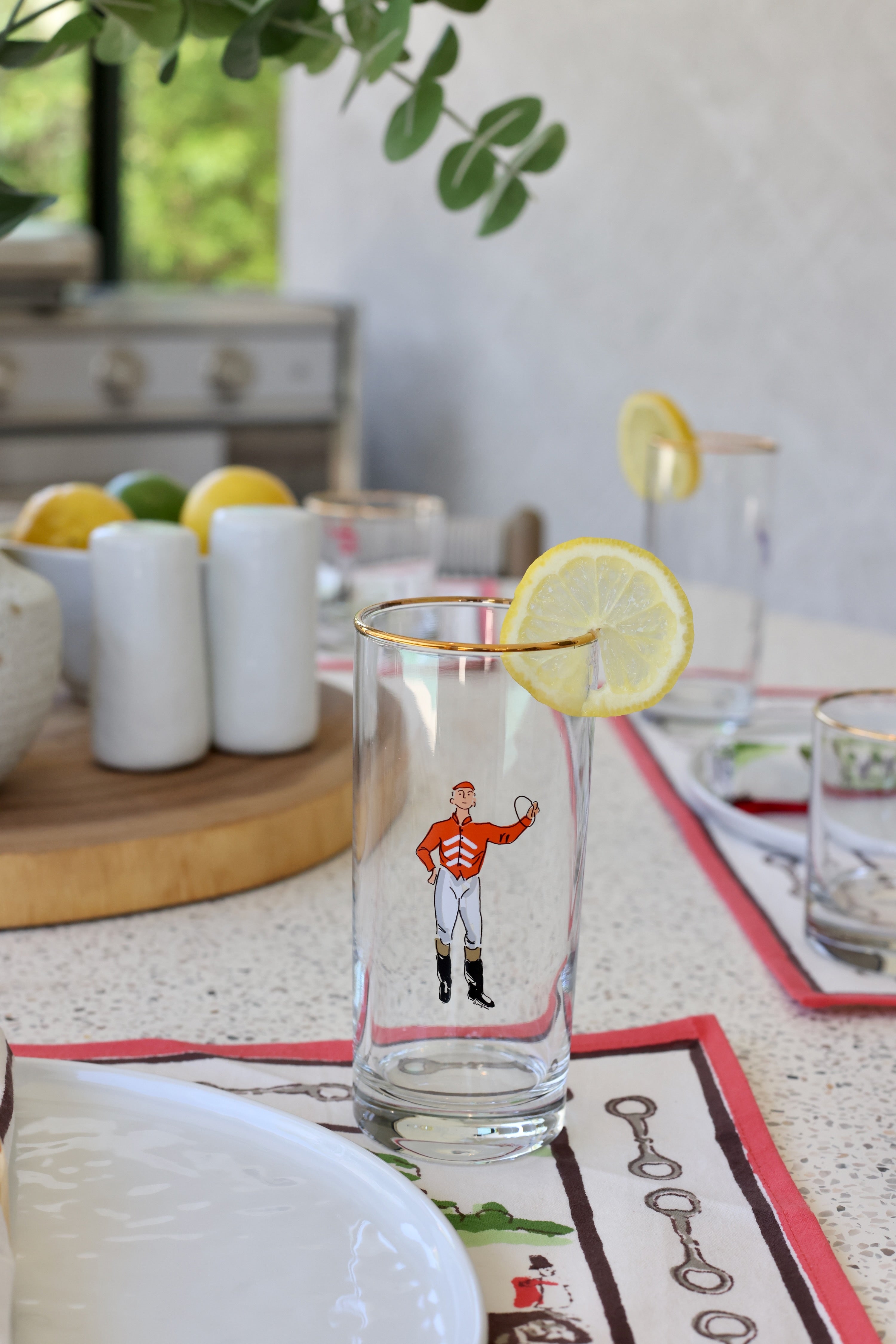 pomegranate stylish equestrian jockey tall drinking glass set