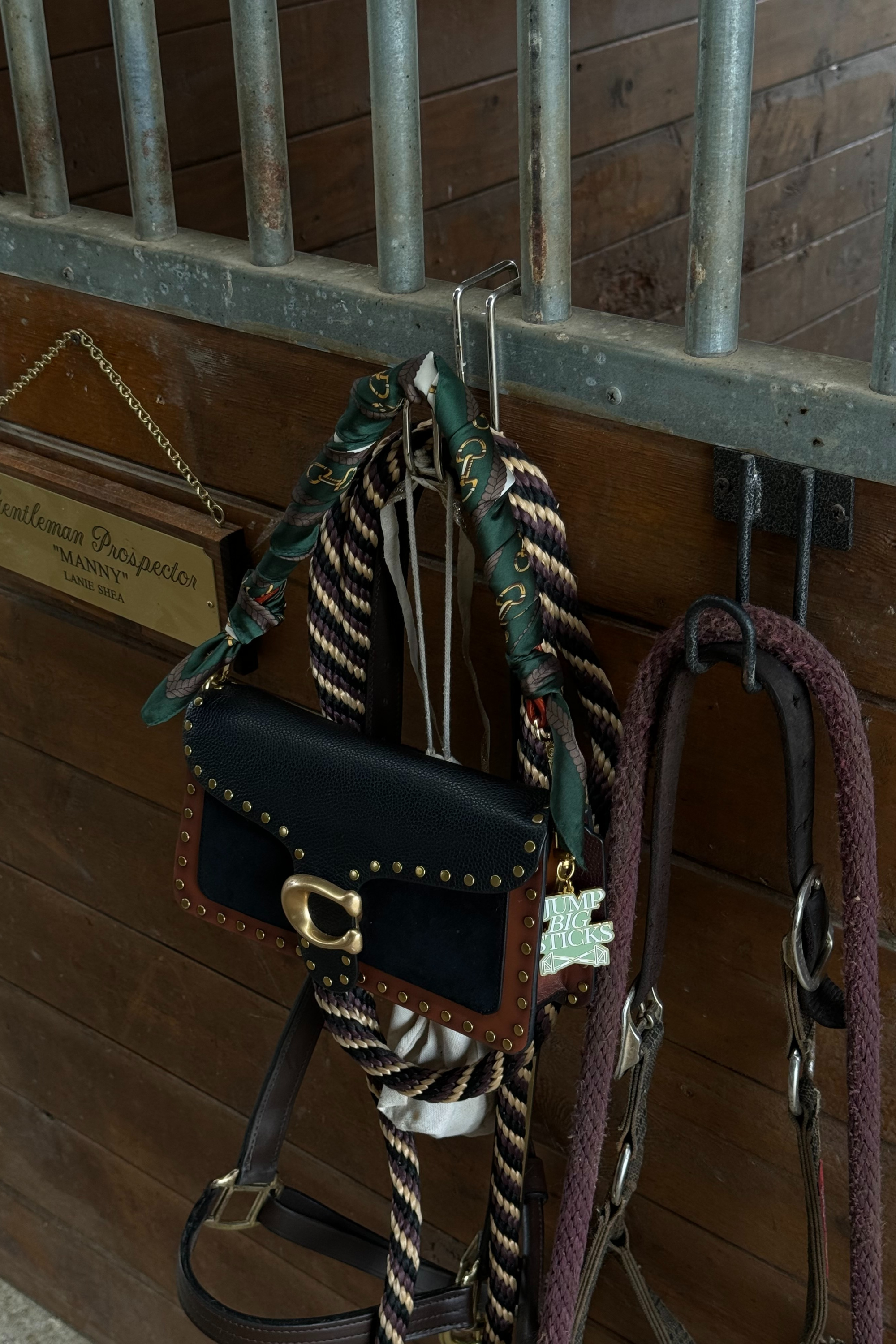 stylish equestrian jolie horse bit print scarf | Equestrian-inspired square scarf with a whimsical horse bit pattern, lightweight with a silk-like feel.