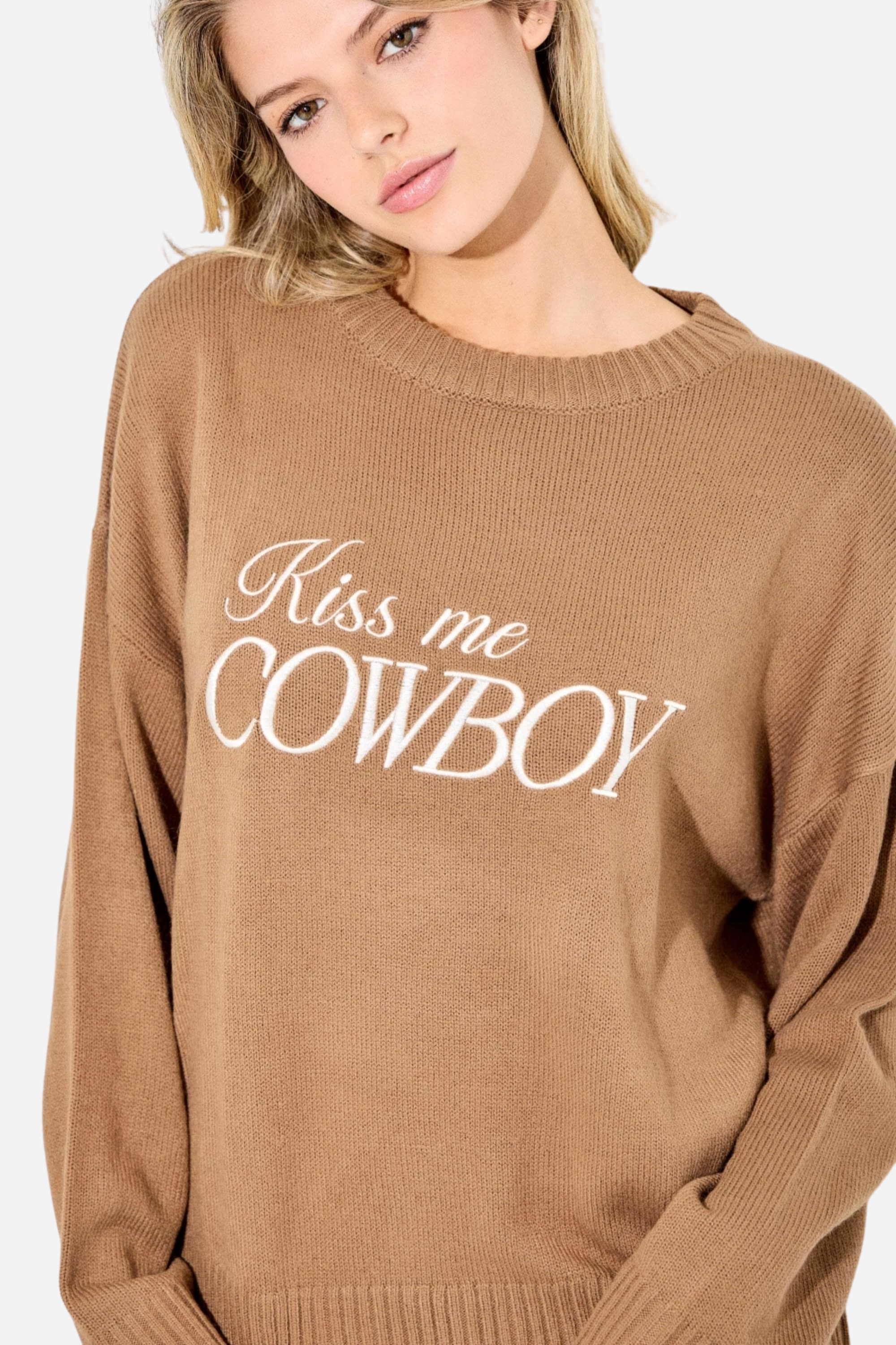 Kiss Me Cowboy Embroidered Sweater