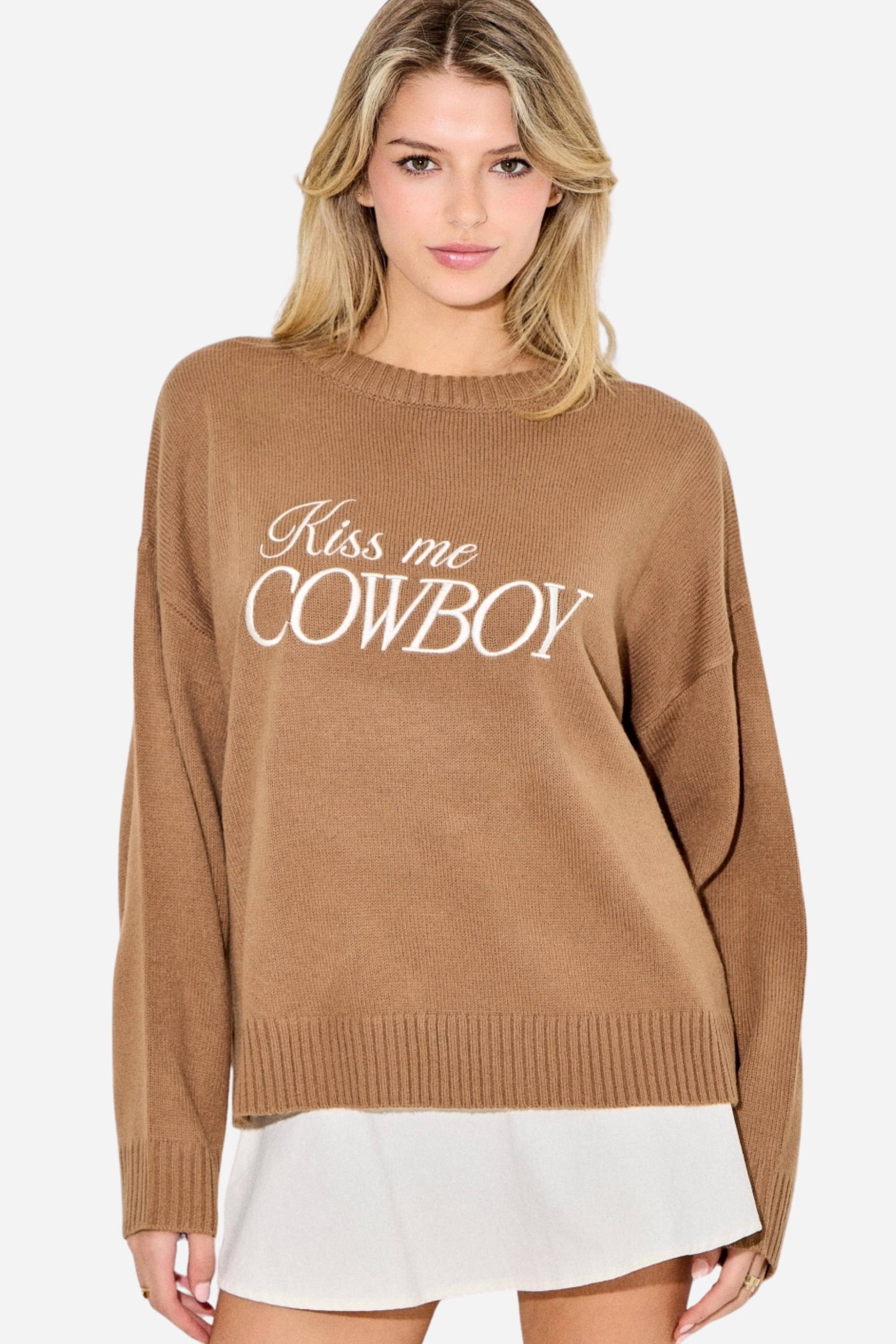 Kiss Me Cowboy Embroidered Sweater