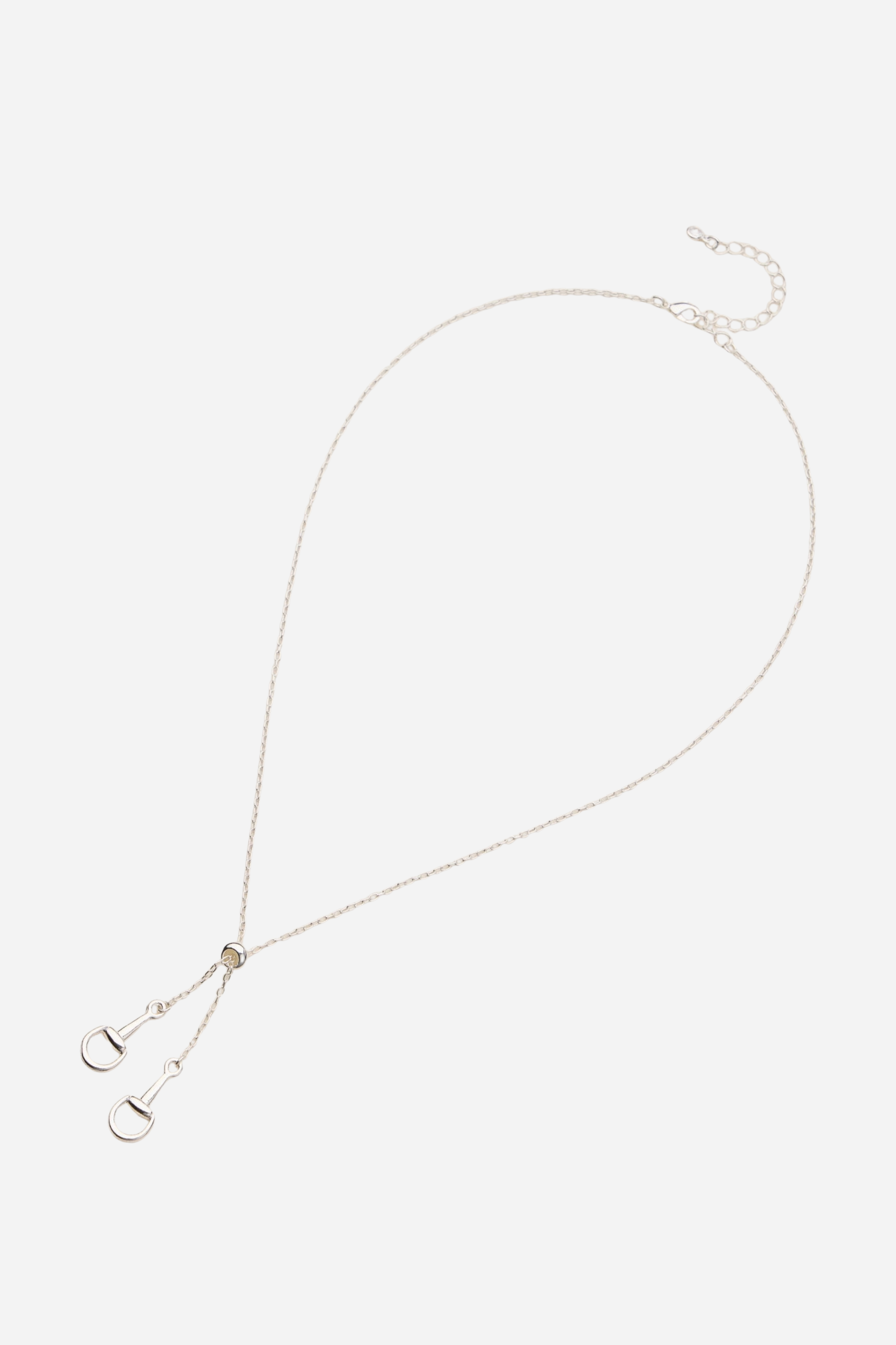 Silver equestrian necklace with adjustable sliding bead and horse bit pendants, dainty horse girl jewelry, minimalist horseshoe necklace, elegant gift for horse lovers.