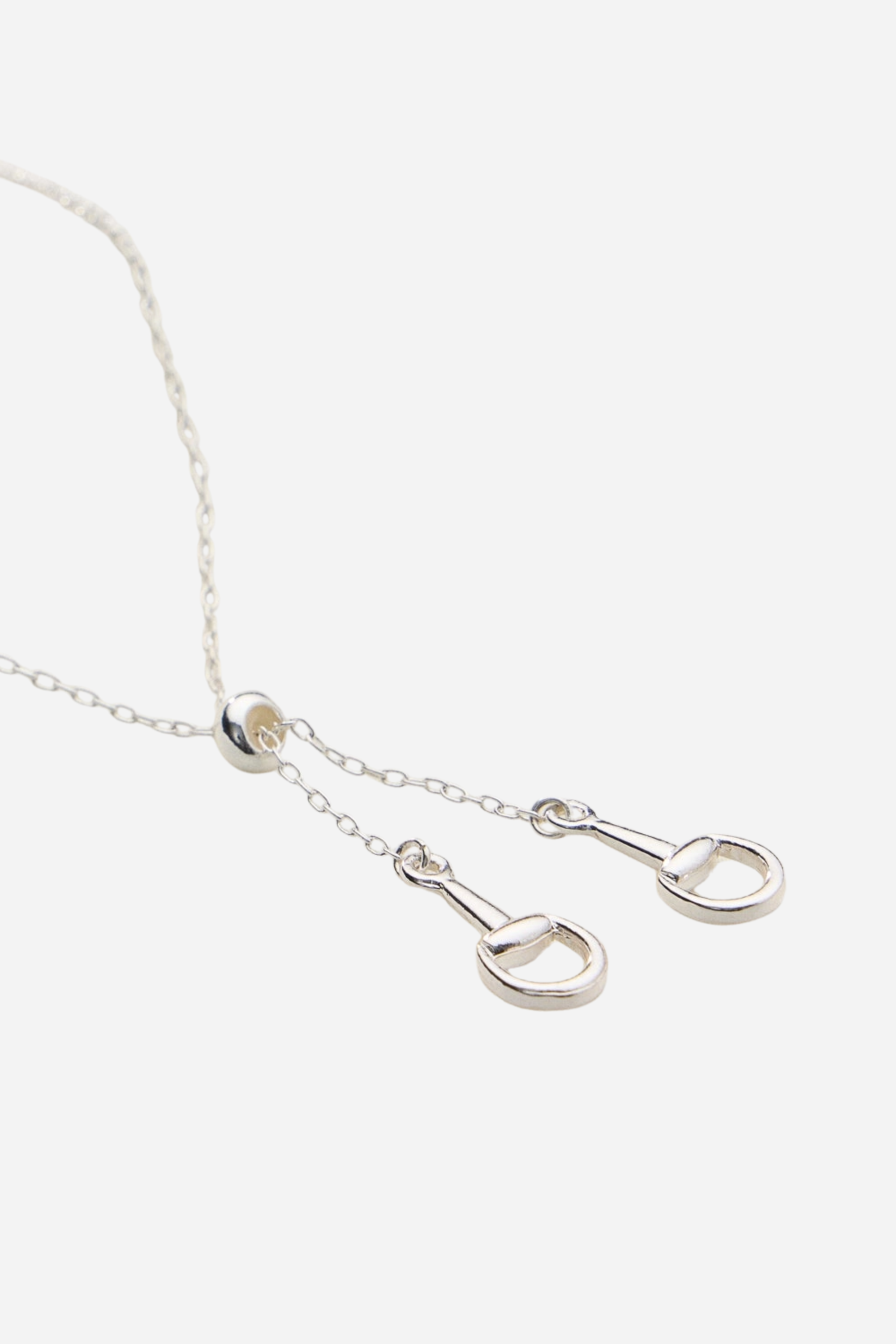 Silver equestrian necklace with adjustable sliding bead and horse bit pendants, dainty horse girl jewelry, minimalist horseshoe necklace, elegant gift for horse lovers.