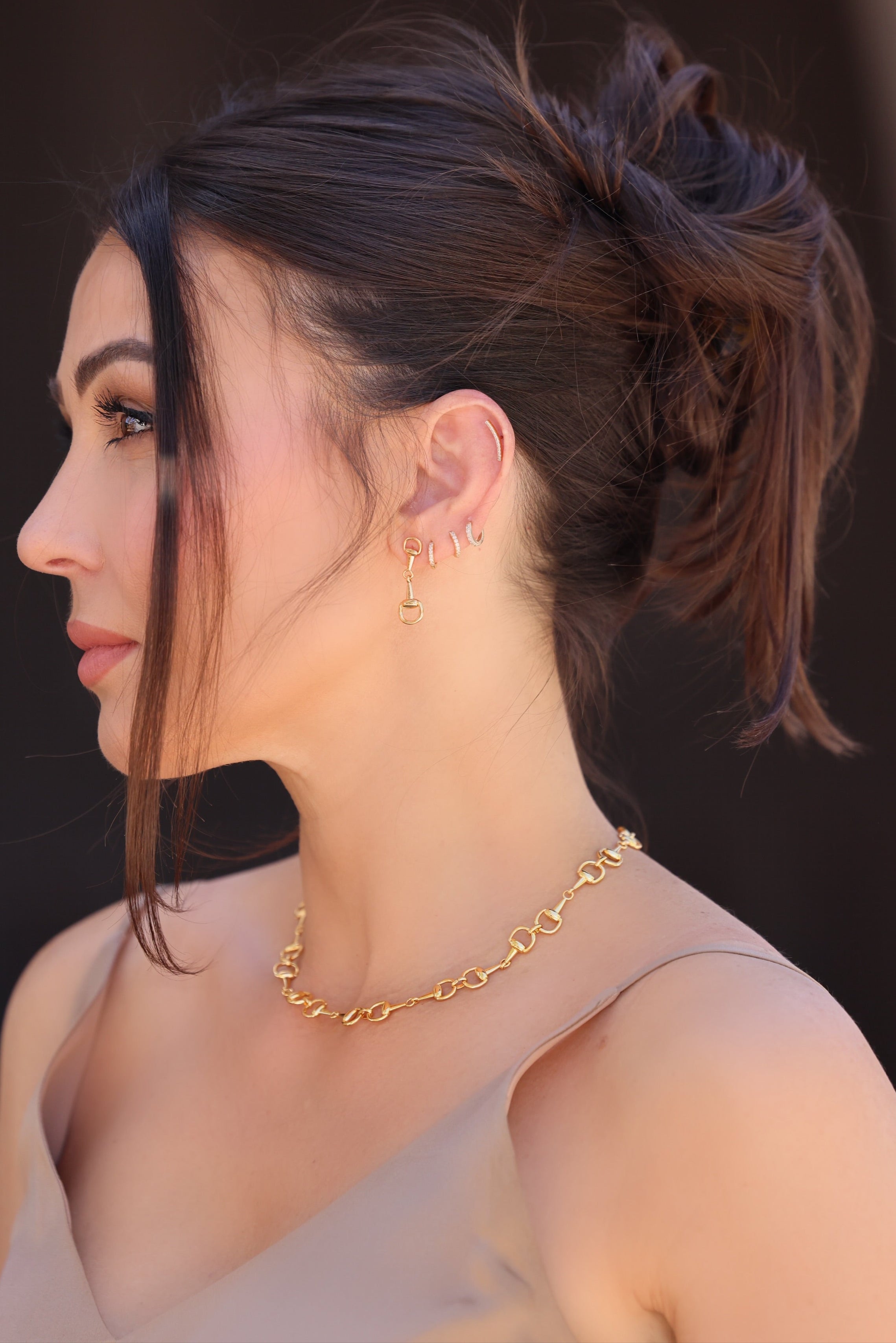 Luv AJ Madison Earrings - Gold Pair of chic understated horsebit studs - horse bit earrings, equestrian inspired jewelry, horse bit jewelry, equestrian accessories, dainty equestrian jewelry, snaffle bit earrings, horse girl jewelry, horse girl accessory