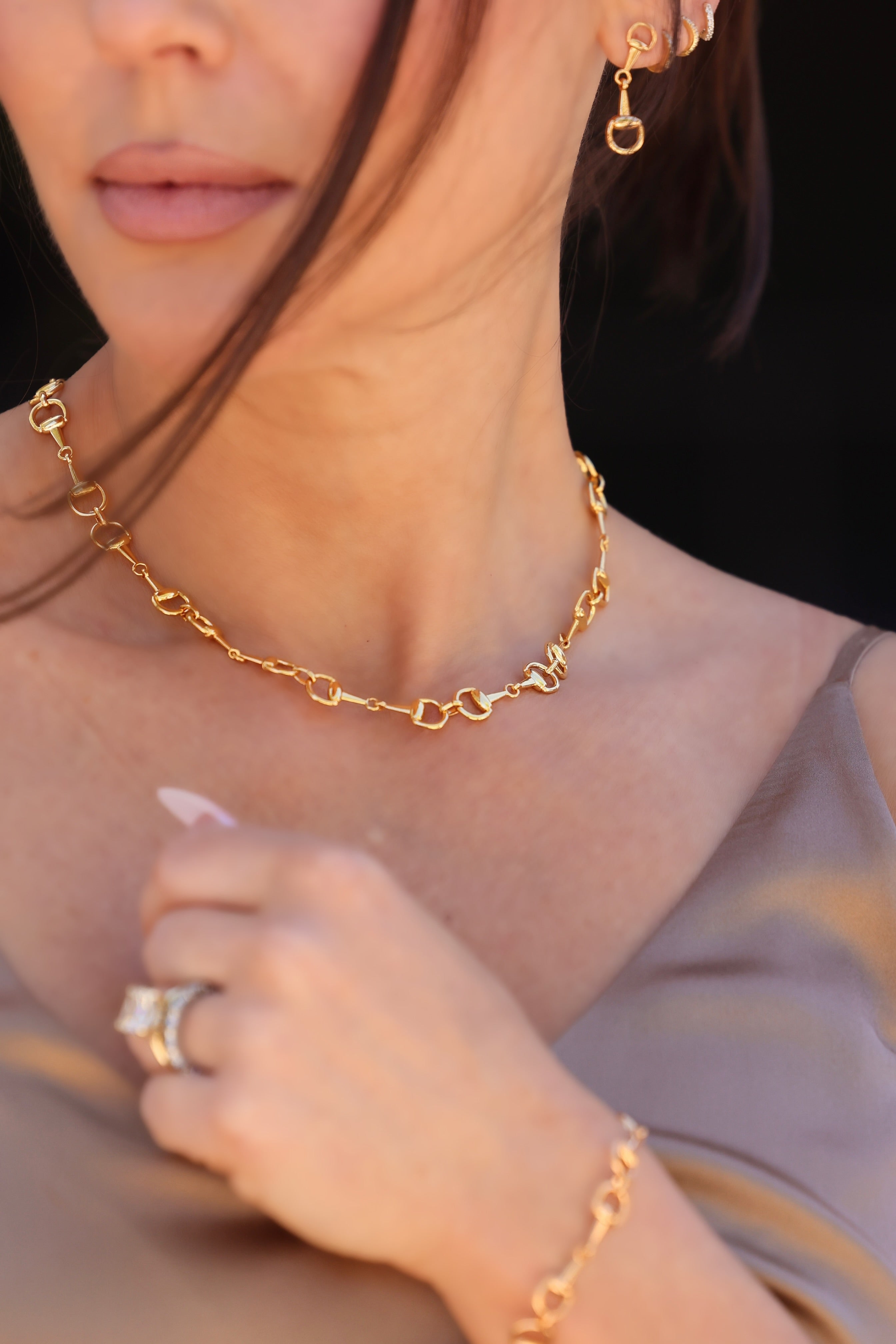 Luv AJ Madison Necklace - Gold Horsebit charm necklace with magnetic clasp closure