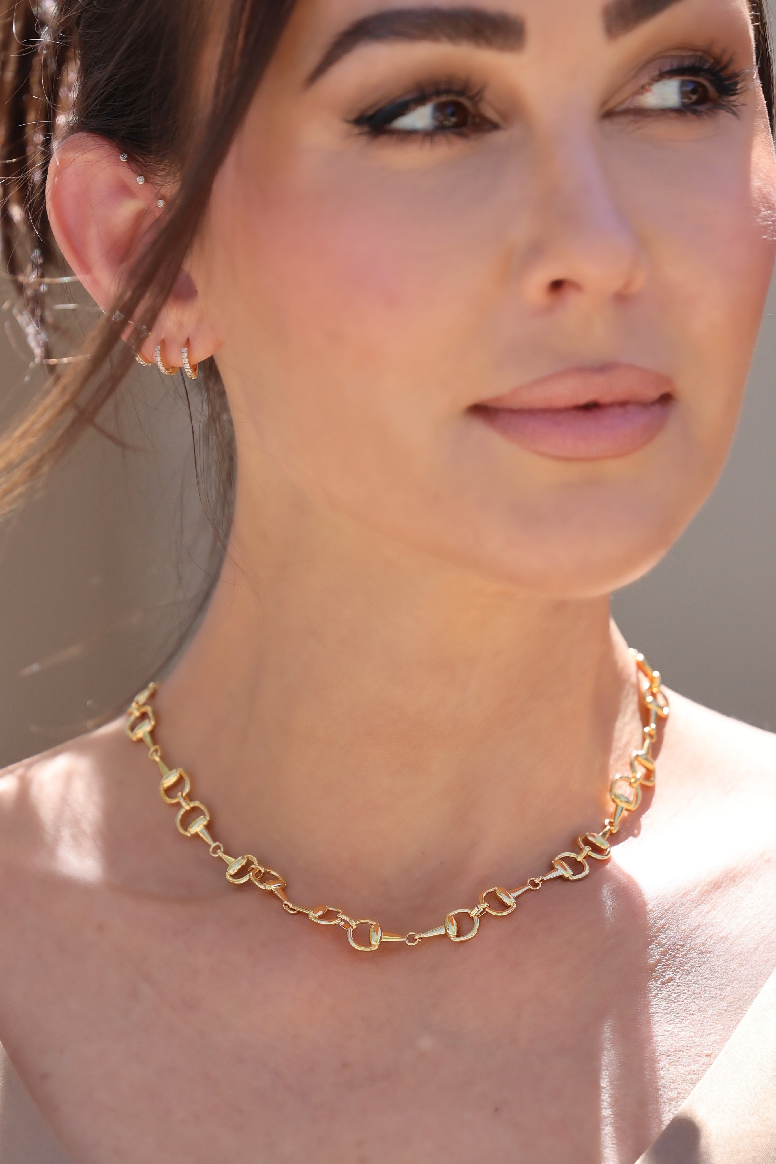 Luv AJ Madison Necklace - Gold Horsebit charm necklace with magnetic clasp closure