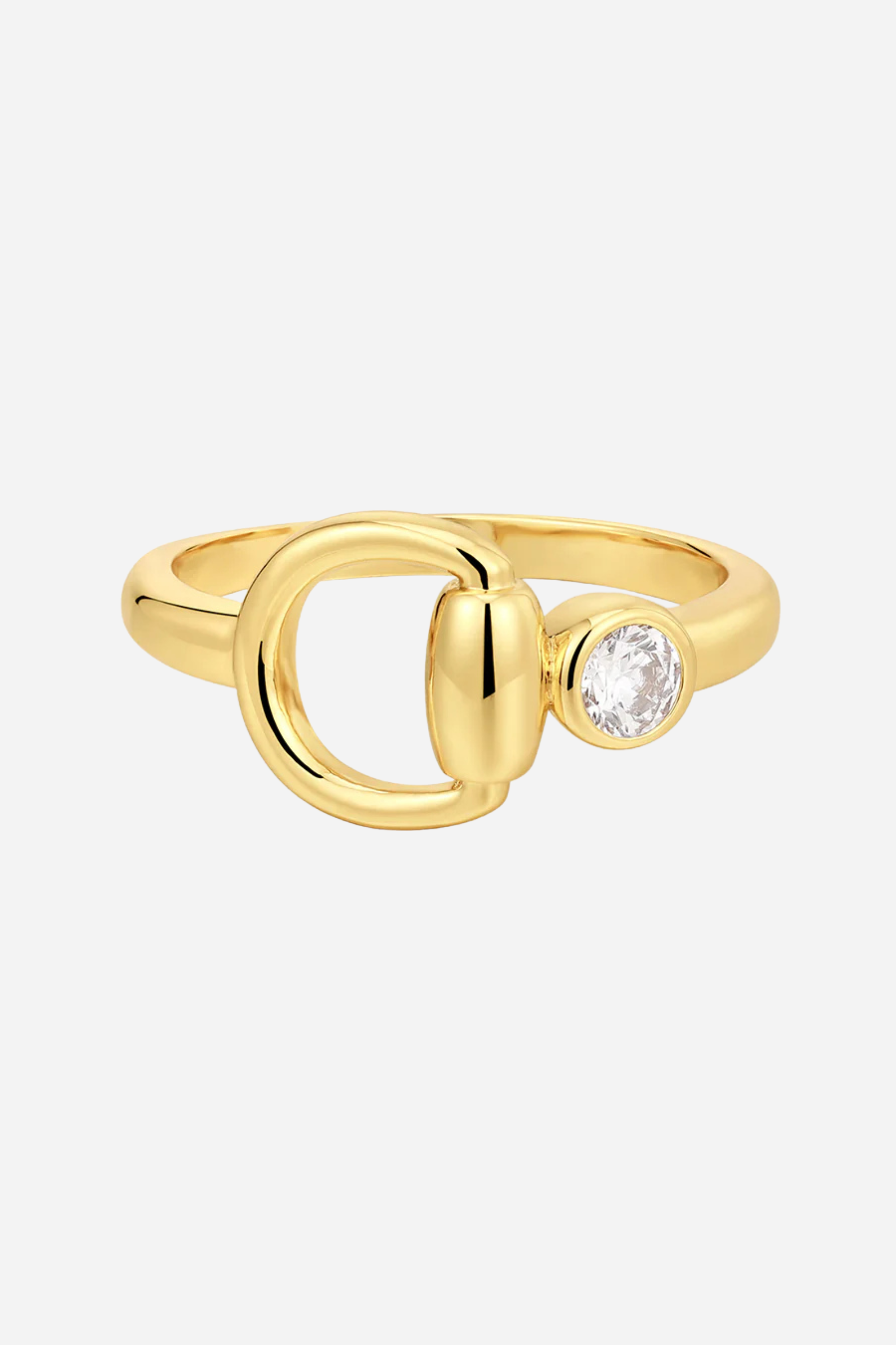 Luv AJ Madison Ring - Gold Statement ring with horsebit charm and stone in the center