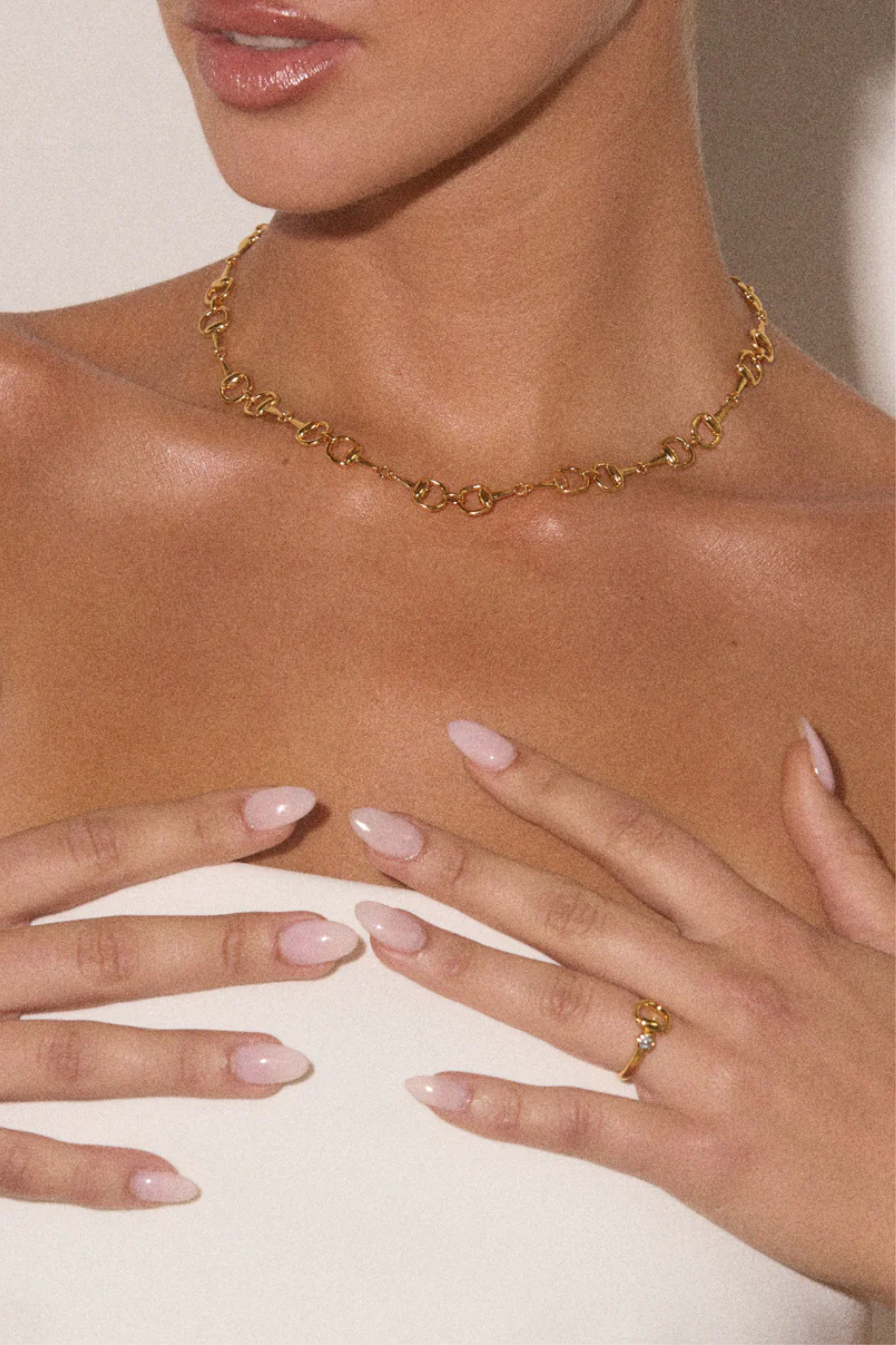 Luv AJ Madison Ring - Gold Statement ring with horsebit charm and stone in the center